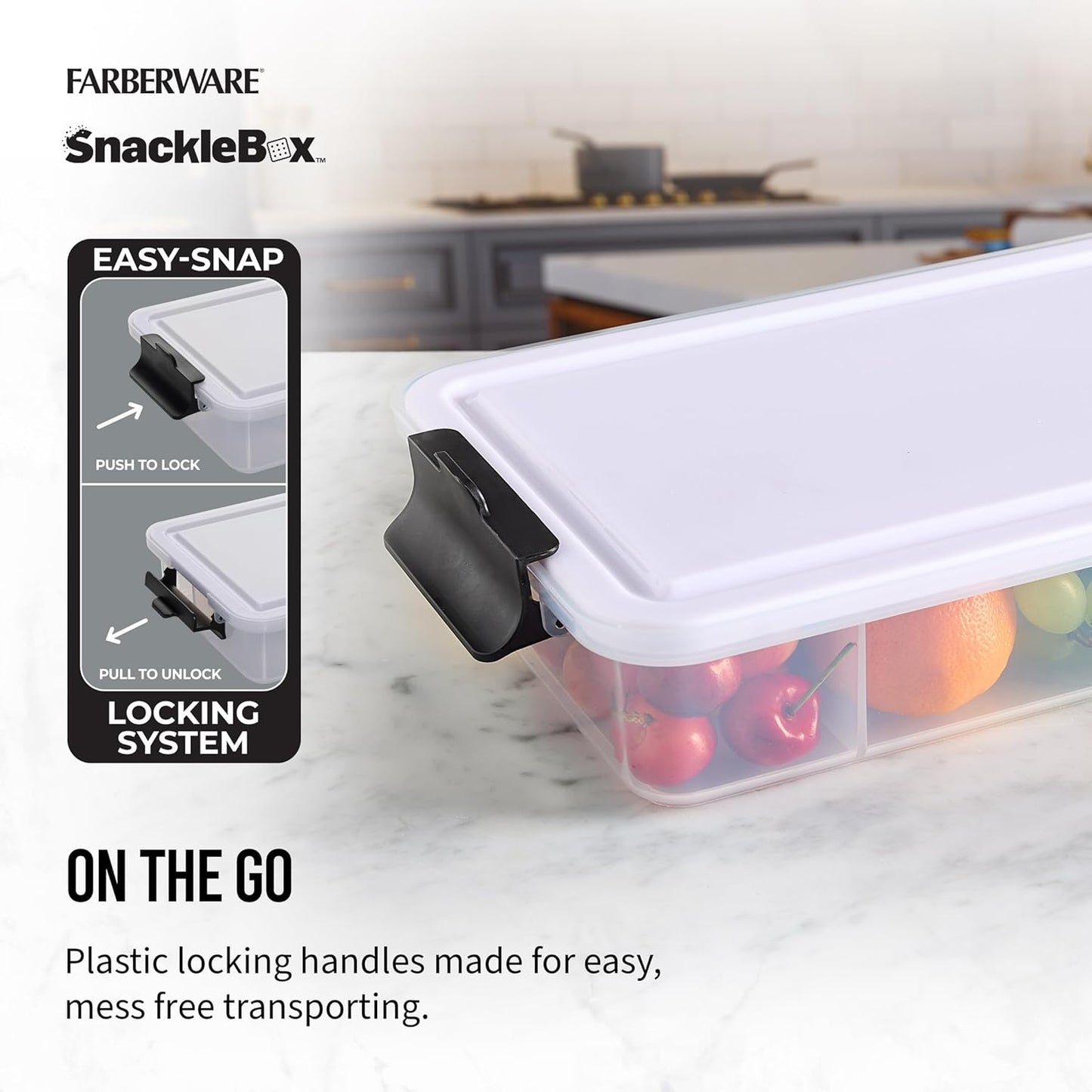 Farberware Small Build-a-Board Snacklebox with Locking Plastic Cutting Board Lid, Portable Charcuterie Storage with 7 Compartments