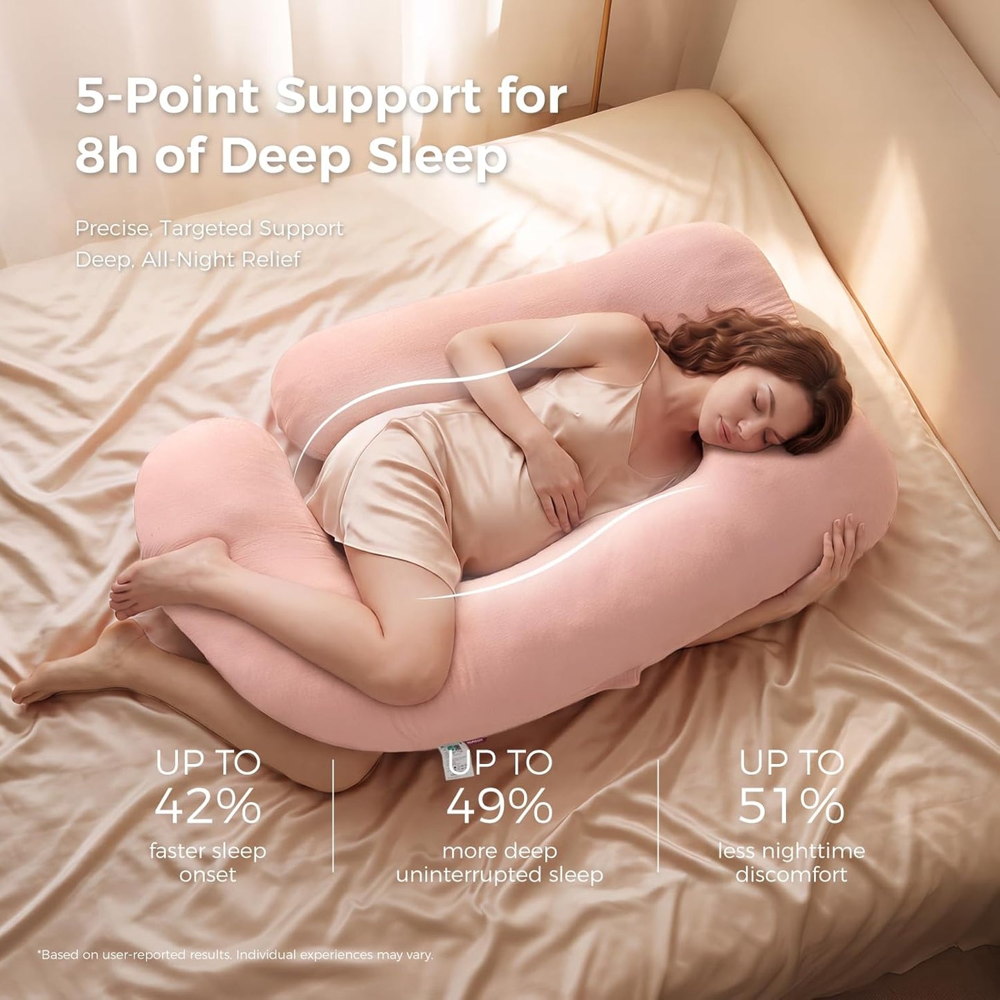 Momcozy Pregnancy Pillows for Sleeping, U Shaped Full Body Maternity Pillow with Removable Cover - Support for Back, Legs, Belly, HIPS for Pregnant Women, 57 Inch Pregnancy Pillow, Cotton Pink