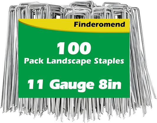 100 Pack Landscape Staples, 8" 11 Gauge Galvanized Steel Garden Stakes,Landscape Pins Turf Staples for Securing Weed Barrier Artificial Grass