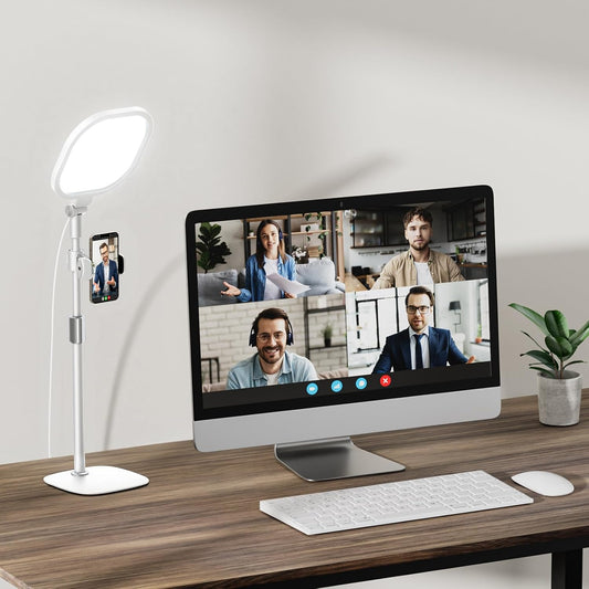 Desk Ring Light with Stand for Computer, Video Calls, Webcam - White