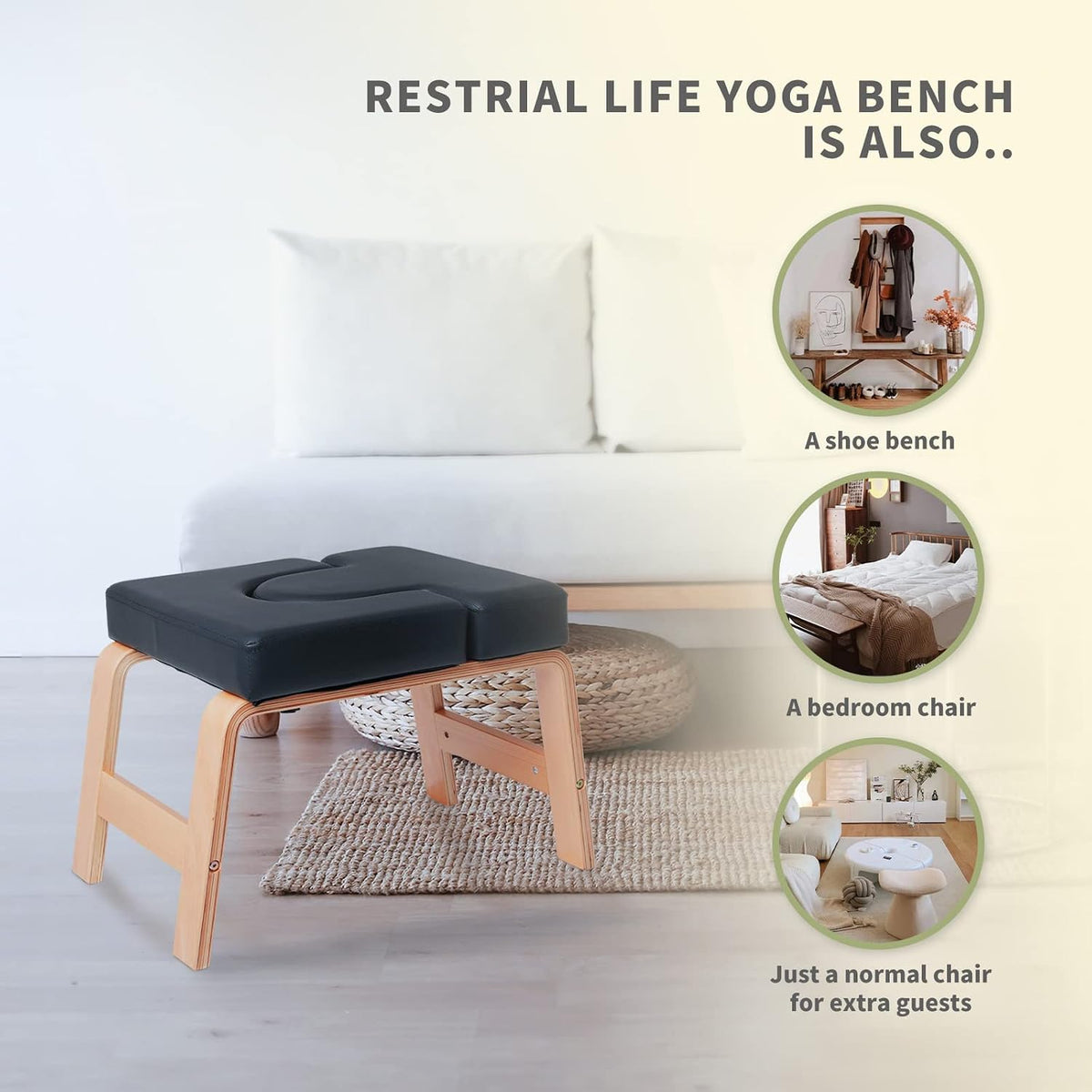 Yoga Headstand Bench- Stand Yoga Chair for Family, Gym - Wood and PU Pads - Relieve Fatigue and Build Up Body (White), 25*16.14*15.75inch