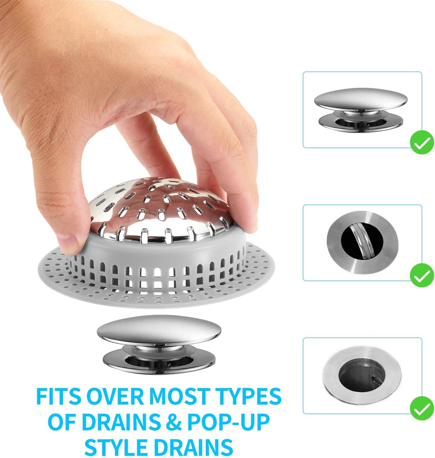 Aluvor Bathtub Drain Hair Catcher Shower Drain Cover Sink Drain Protector for Pop-Up & Regular Drains, Grey
