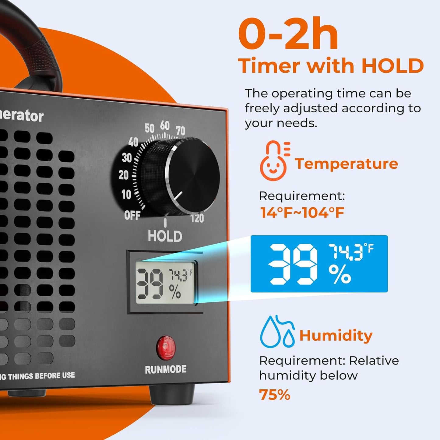 Ozone Generator 160,000mg/H with Temp/Humidity Display - 120 Min Timer O3 Ionizer Air Purifier for Large Spaces (5000 Sq.Ft) - Upgraded Ozone Machine for Cars, Homes, Hotels, Kitchens & Pet Areas