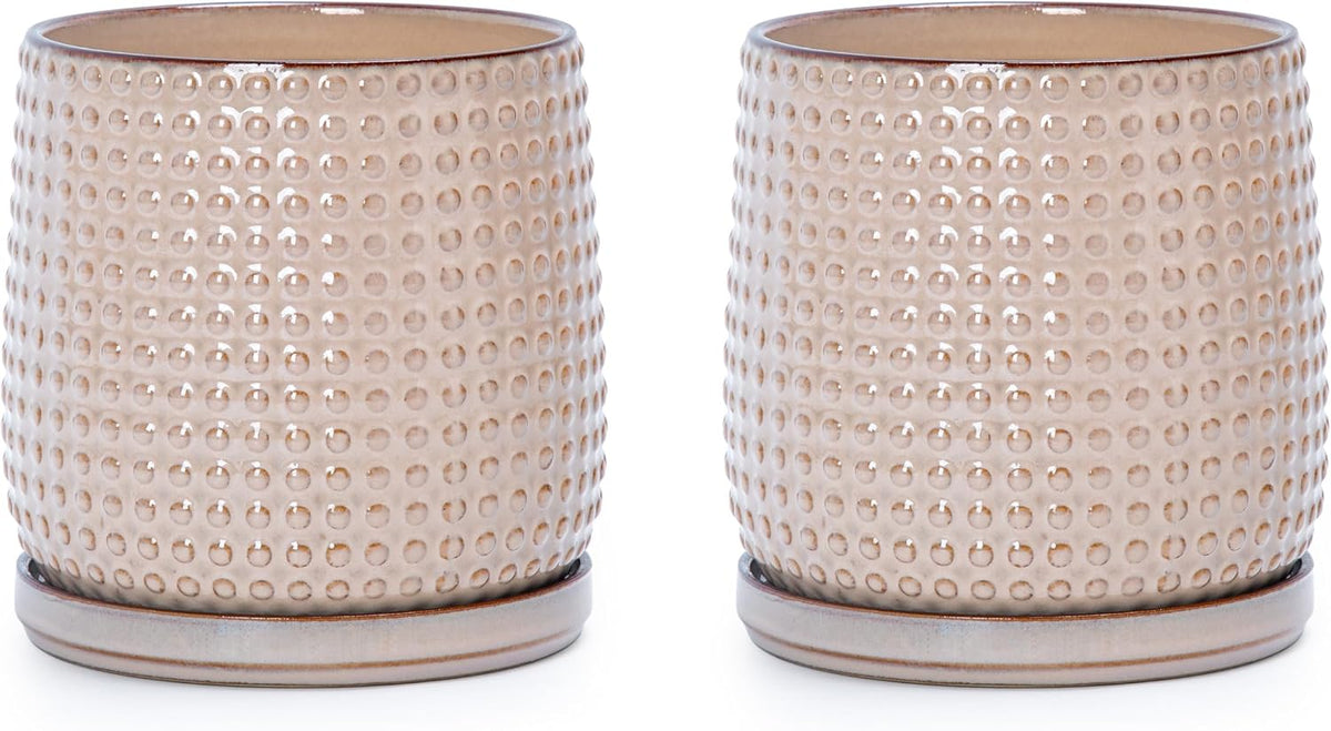 D'vine Dev 2-Pack Beaded Ceramic Pots, 6 in, Light Brown, 27-E-X-4