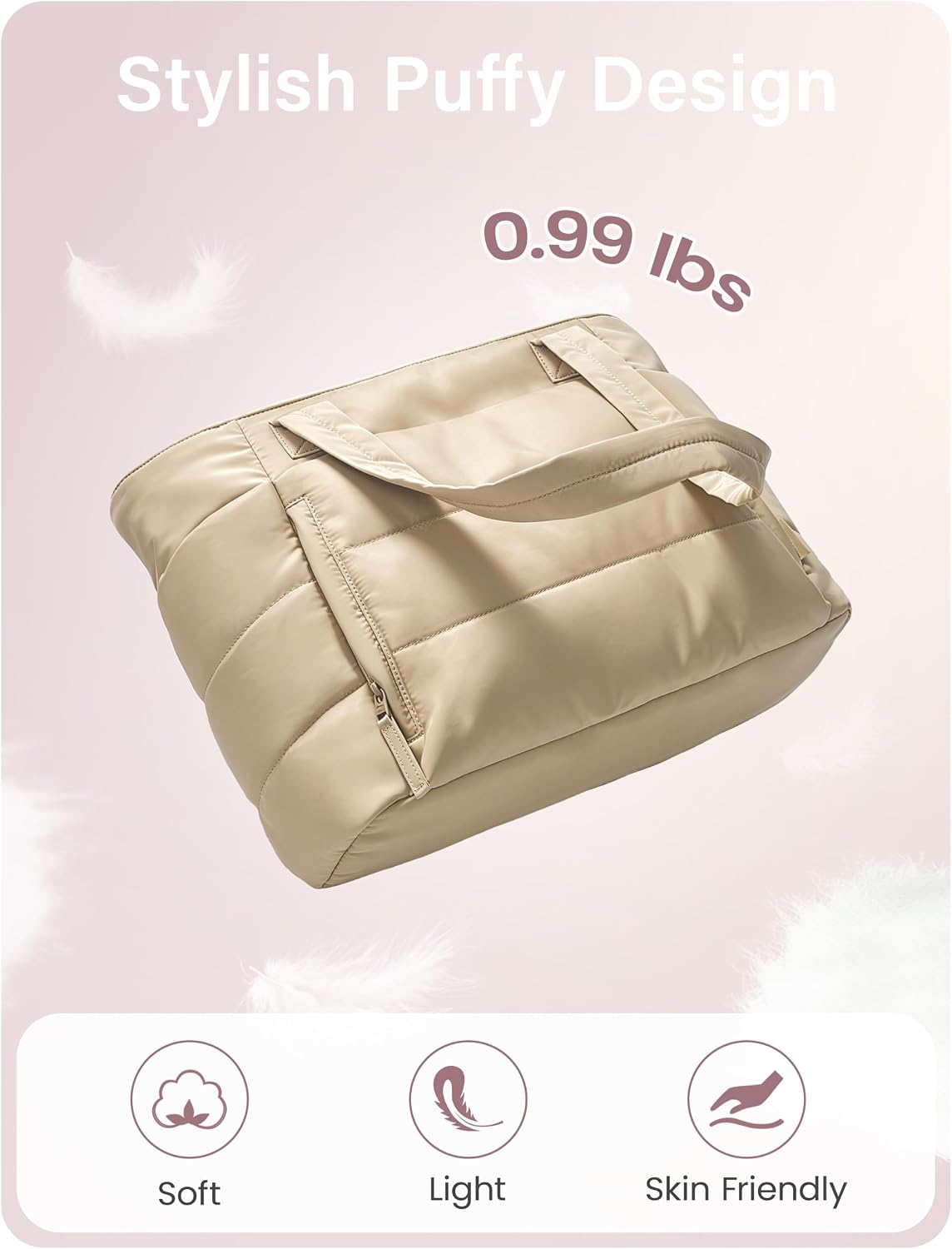 Uselike Tote Bag for Women with Zipper, Quilted Puffer Tote Bag with Compartments, Lightweight Puffy Work Bags for Women