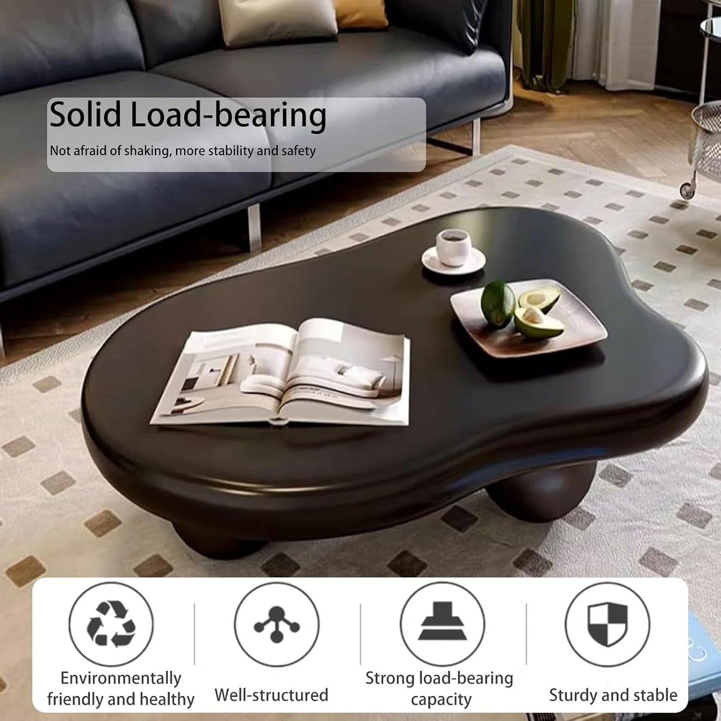 Cloud Shaped Coffee Tables (Black, Size : 46.06 x 31.1 x 13.77 inch) | Irregular Coffee Table, Modern Cloud Shape Design, Coffee Tables for Living Room, Room, Office
