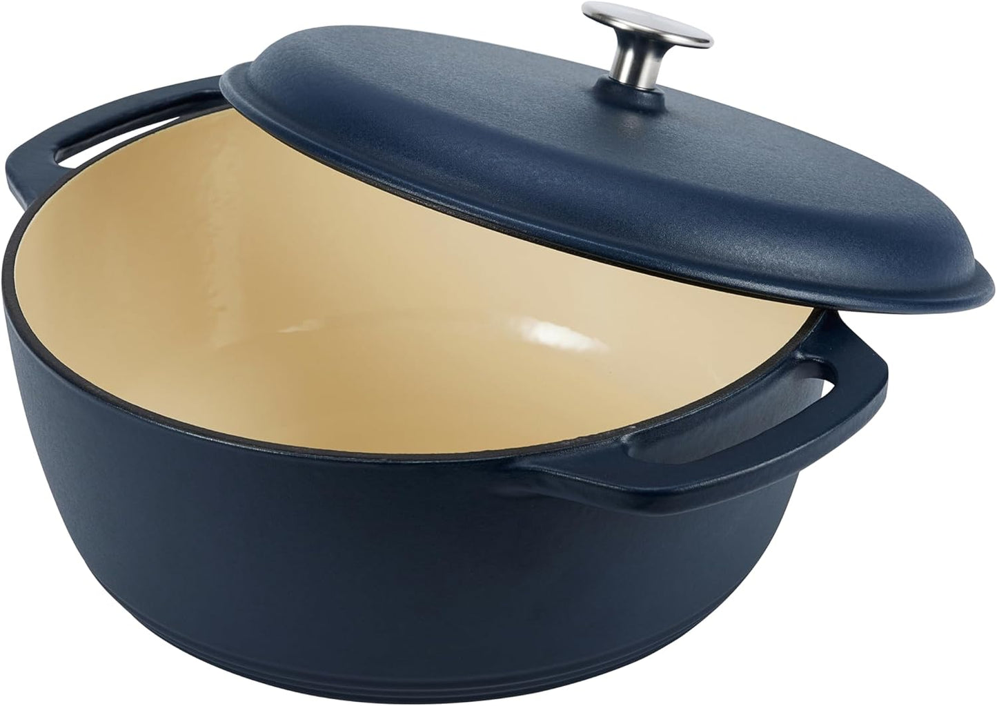 Amazon Basics Enameled Cast Iron Dutch Oven Pot with Lid, Dual Handles, Heavy-Duty, Oven Safe, Round, 6-Quart, Matte Navy