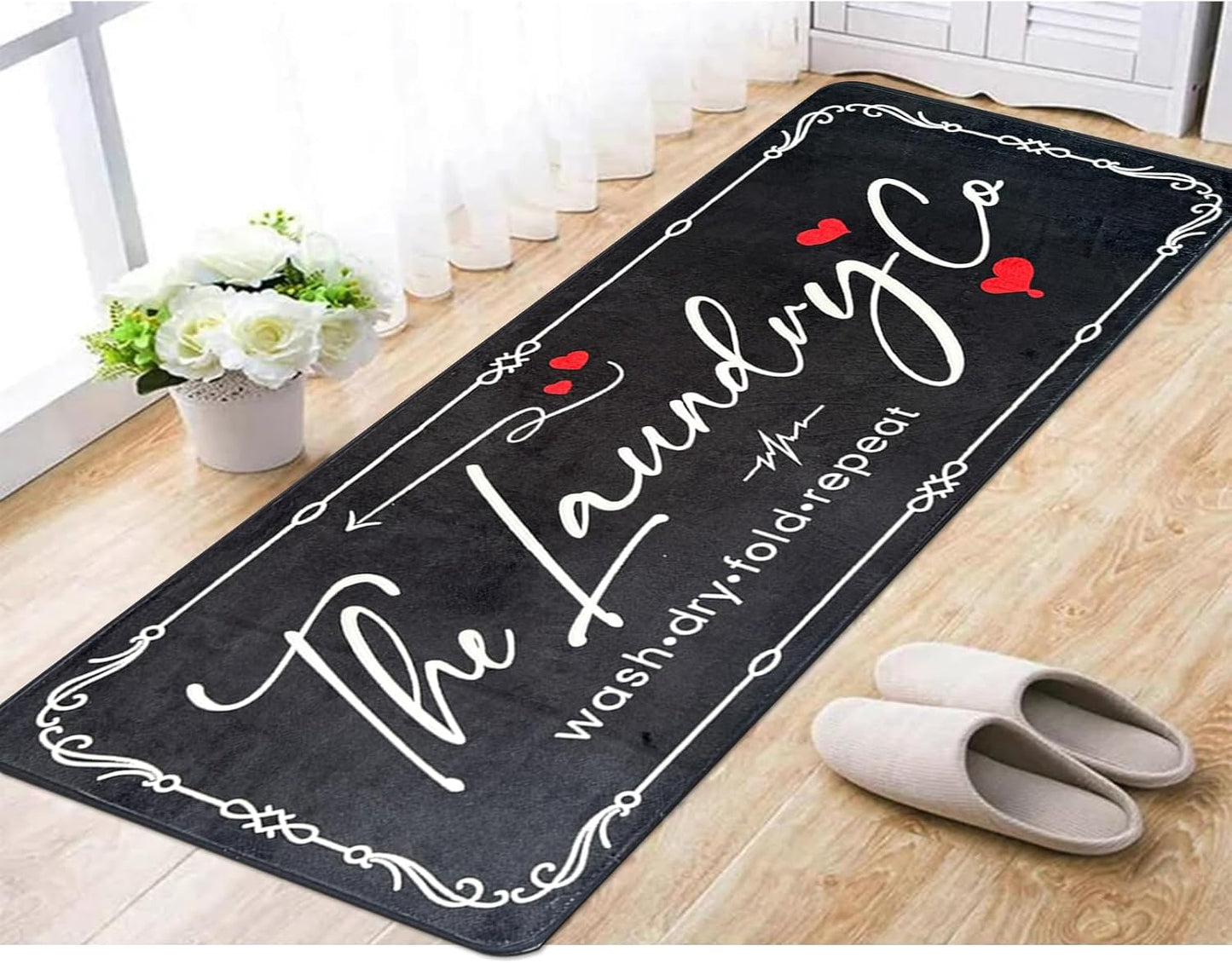 Laundry Room Rug Runner, 20" X 47" Laundry Organization Waterproof Non Slip Mat Text Design Rug Machine Washable Large Bathroom Rugs Stylish Versatile Laundry Room Rugs Decor