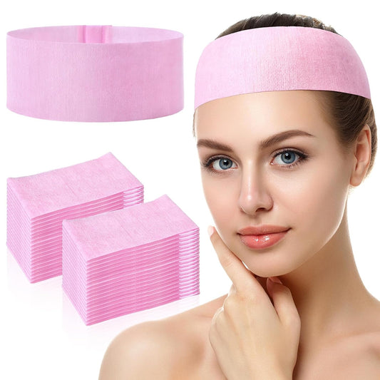 Waydress 140 Pcs Disposable Spa Facial Headbands Stretch Soft,Pink