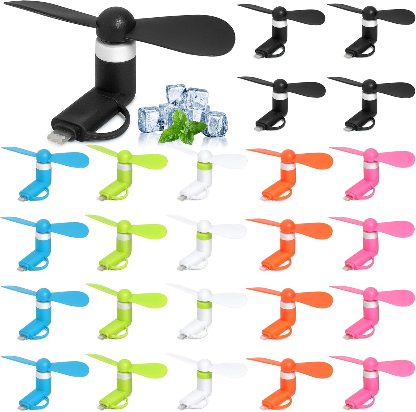 24 Pack Phone Fan Bulk, 2-in-1 Portable Mini Cell Phone Fan Compatible for iPhone, iPad, Android Smartphone, Tablet - Colorful and Powerful Cell Phone Summer Accessories