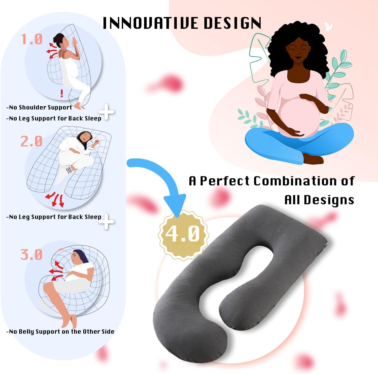 ALLOPERA 57 Inch Pregnancy Pillow for Sleeping, Full Body Support Pillow with Removable Washable Cover for Maternity Comfort, Black Grey Velvet Cover