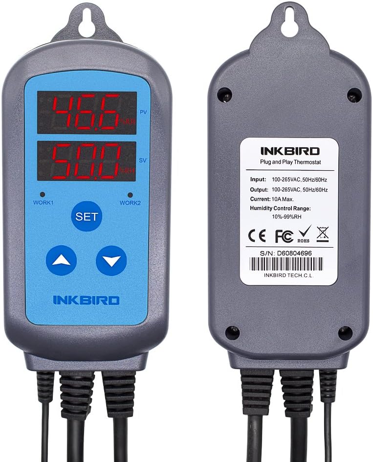 Inkbird Humidity Controller IHC200 Humidistat Mushroom Greenhouse Pre Wired Outlet Dual Stage Humidifier Dehumidifier.
