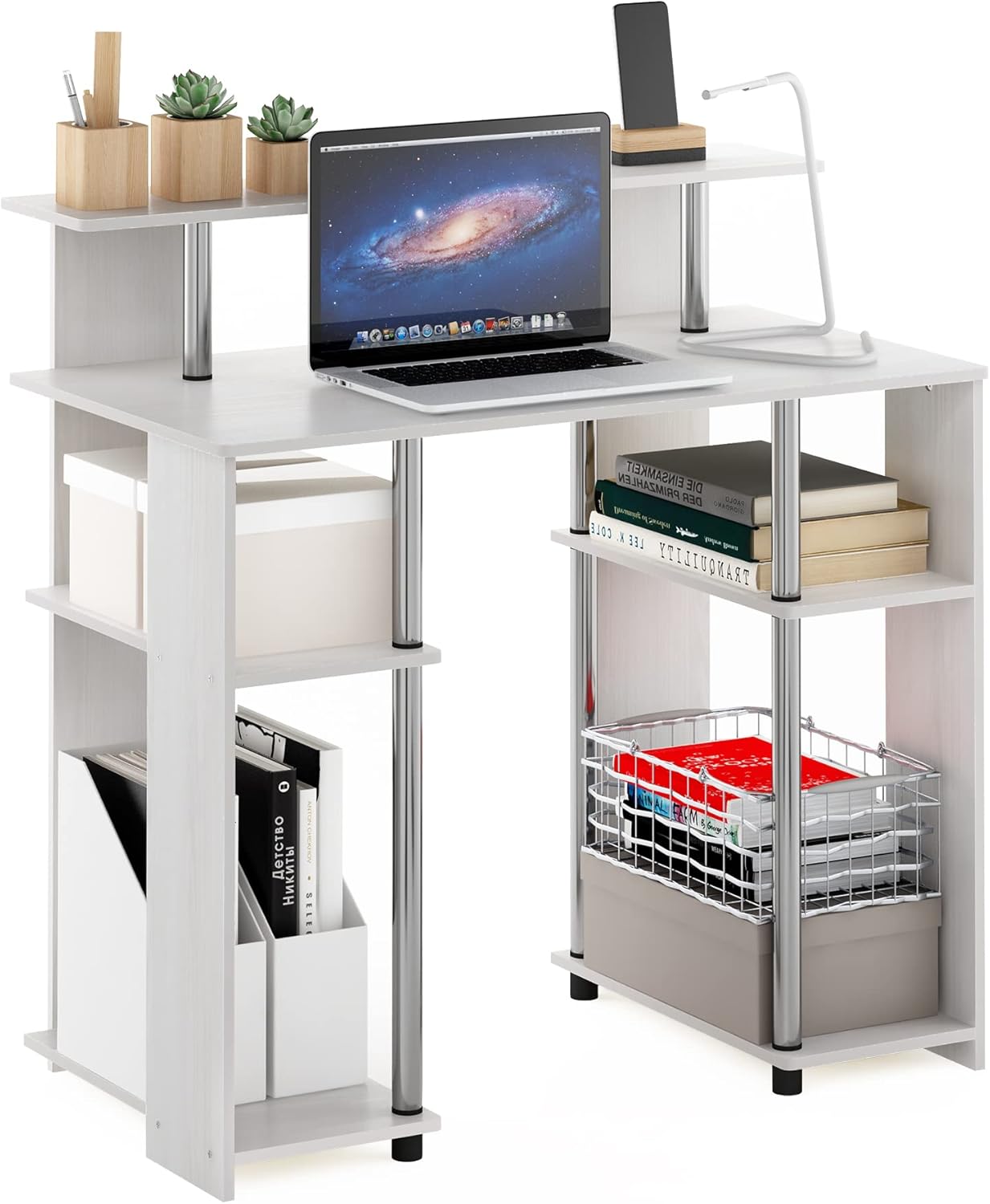 Furinno Jaya Simple Design Computer Writing Desk, White Oak/Stainless Steel