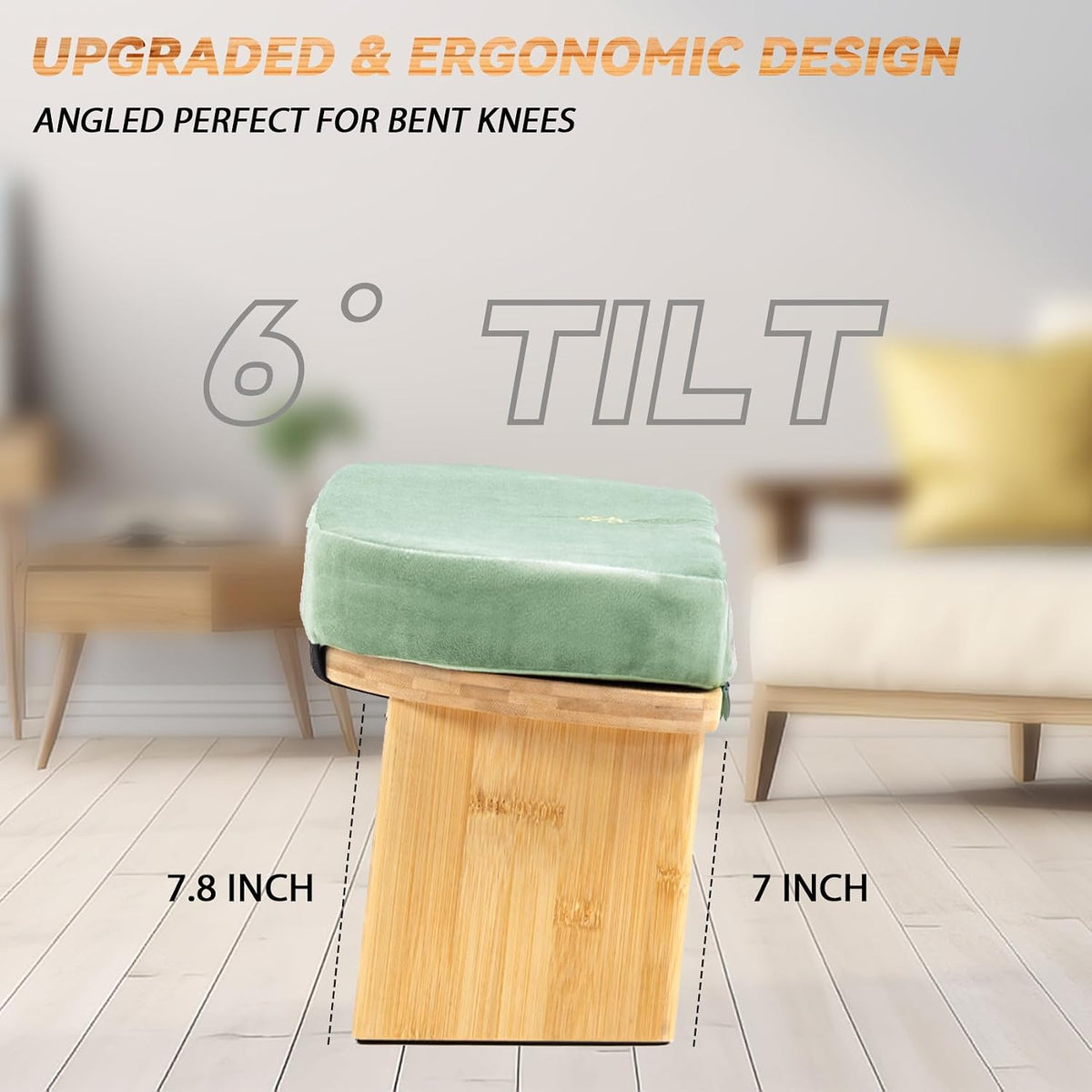 Bamboo Meditation Bench, Foldable Prayer Stool (Green)