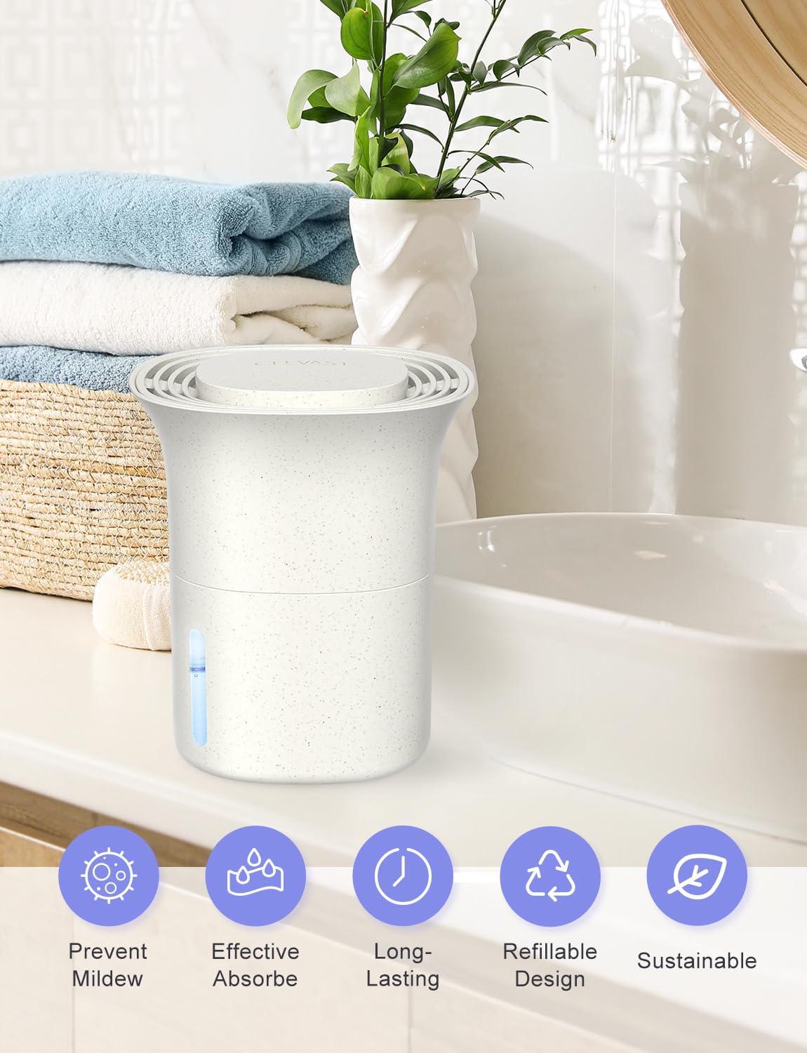 CLEVAST Refillable Moisture Absorber Boxes, 4 Pack 12.5 oz Reusable Dehumidifier for Closet, Bathroom & Wardrobe, Removes Excess Moisture, Odor & Humidity