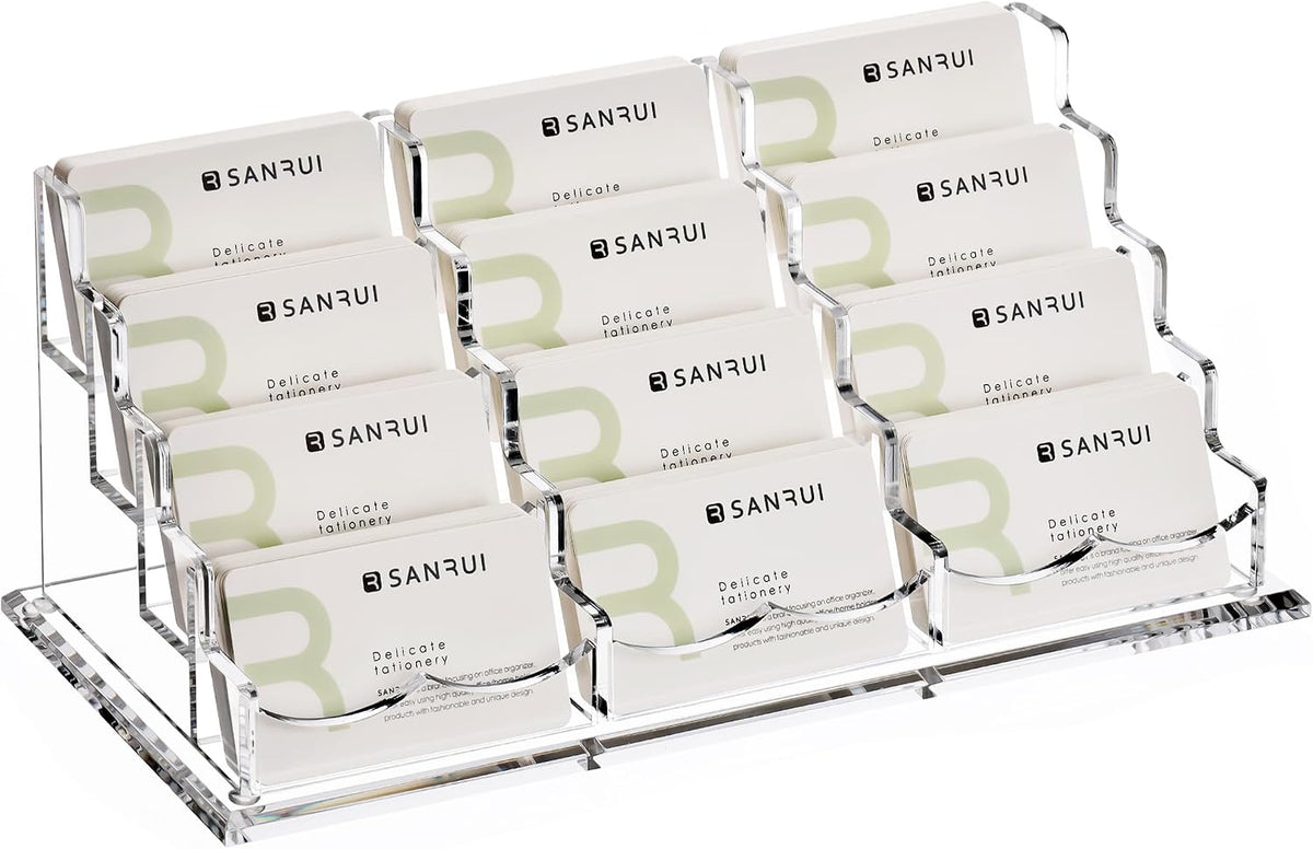 YUXUN Business Card Holder Display for Desk-12 Slots 4 Tier
