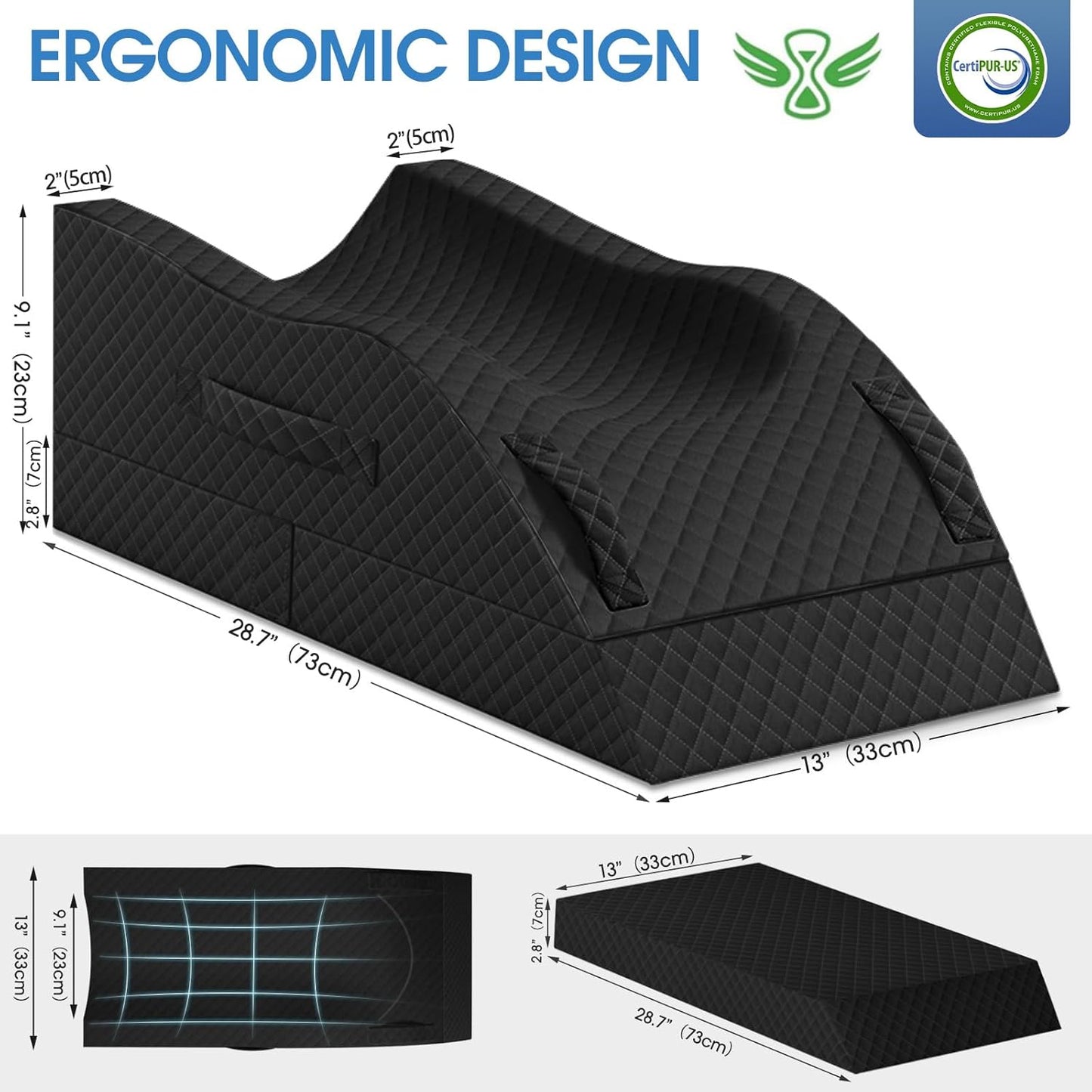 TranquilRelax Elevation Pillows for Leg After Surgery, Memory Foam Adjustable Wedge Pillow for Injury or Rest, Ankle Pillow for Sleeping Blood Circulation, Full-Black/Single Leg