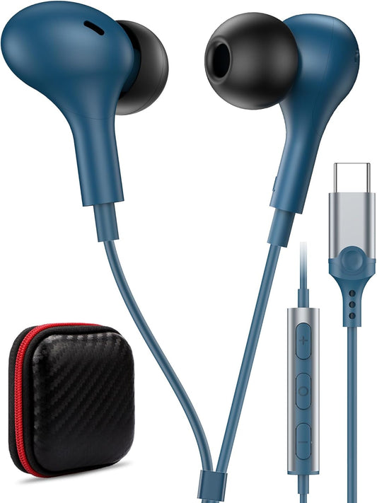 USB C Headphone for Samsung S26 S25 FE S24 A16 A17 Wired Earbuds Magnetic in-Ear Type C Earphone with Microphone Volume Control Bass Stereo Noise Canceling for iPhone 17 Pro Max 16 16e 15 Pixel 10a 9a