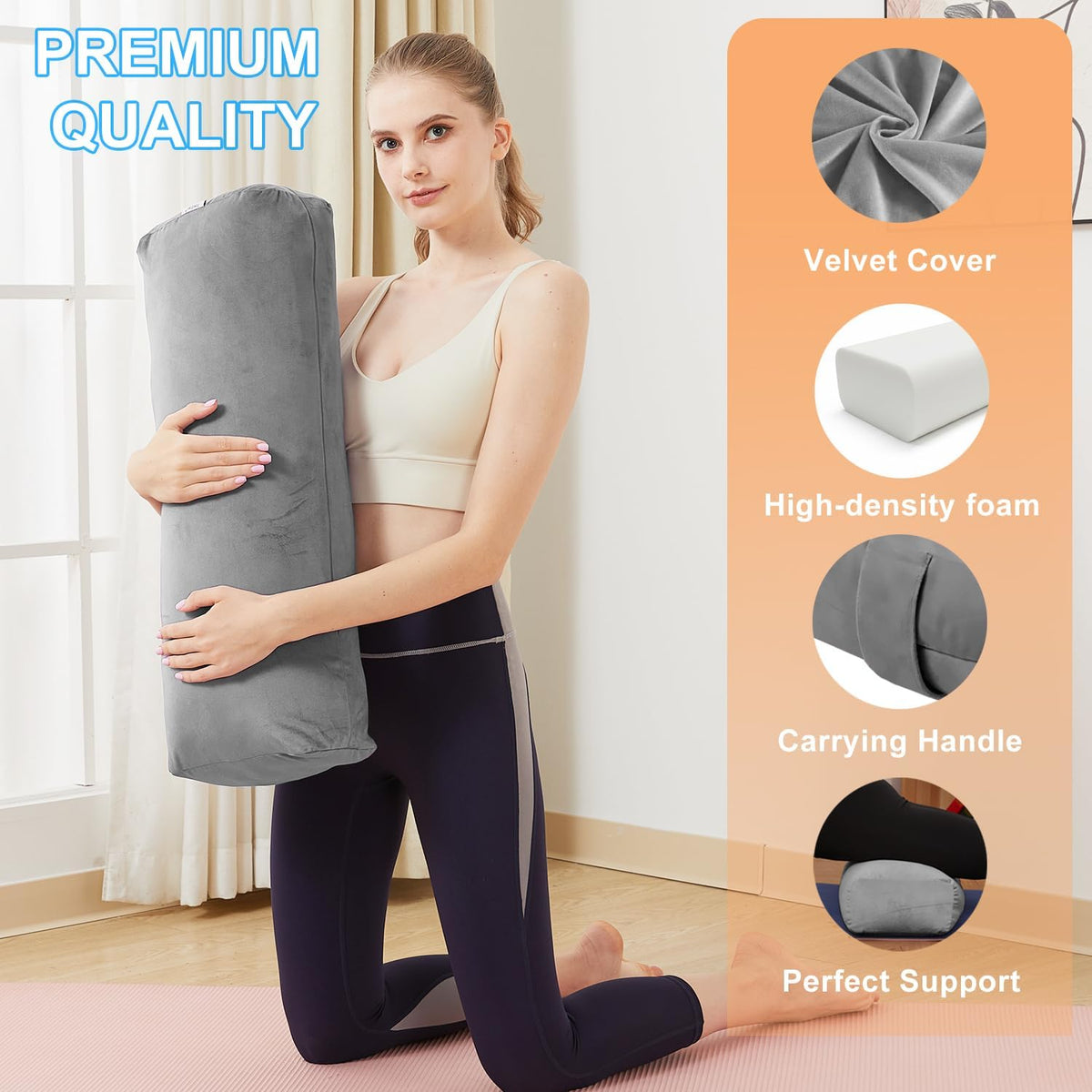 Rectangular Yoga Bolster Pillow for Restorative Yoga