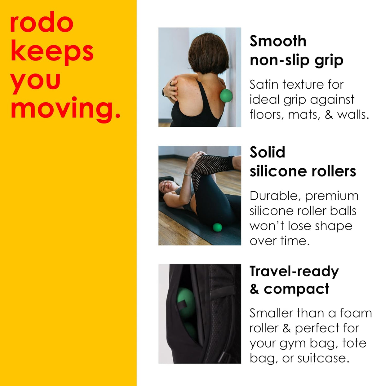 Rodo 2-in-1 Medium Peanut & Lacrosse Ball Roller | Deep Tissue Massage Tool for Fascia, Plantar Fasciitis, Hips & Back | Mobility & Recovery Roller | Compact, Travel-Friendly, Pilates & Therapy Ready