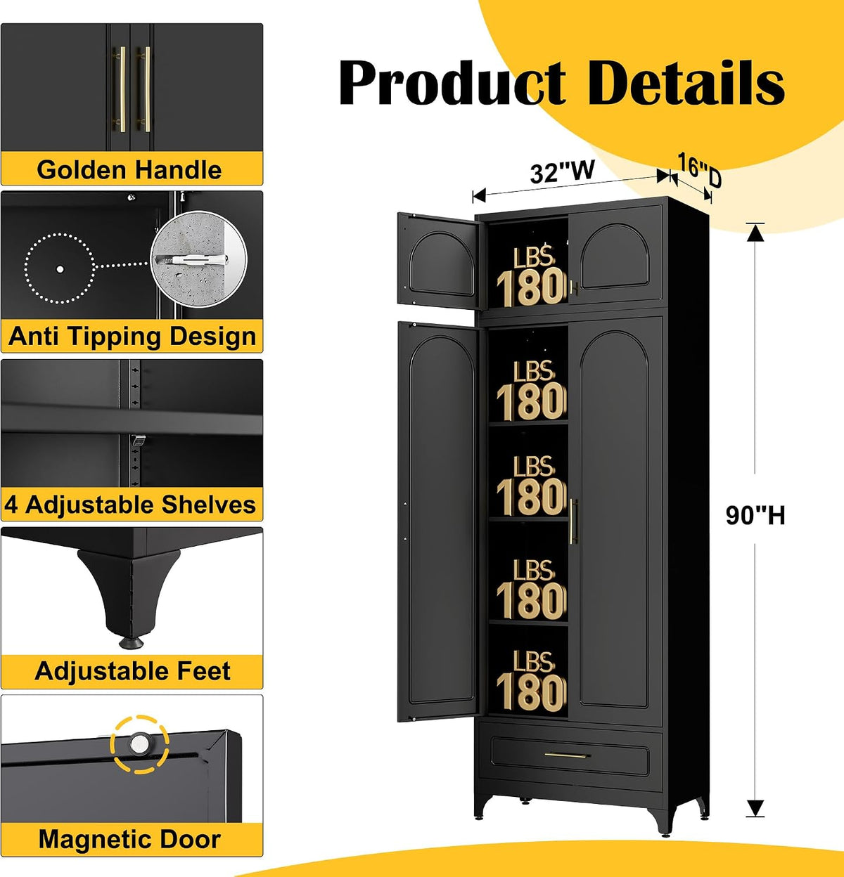 SteeLoong 90" H Kitchen Pantry Cabinet, Metal Storage Cabinet with Drawer