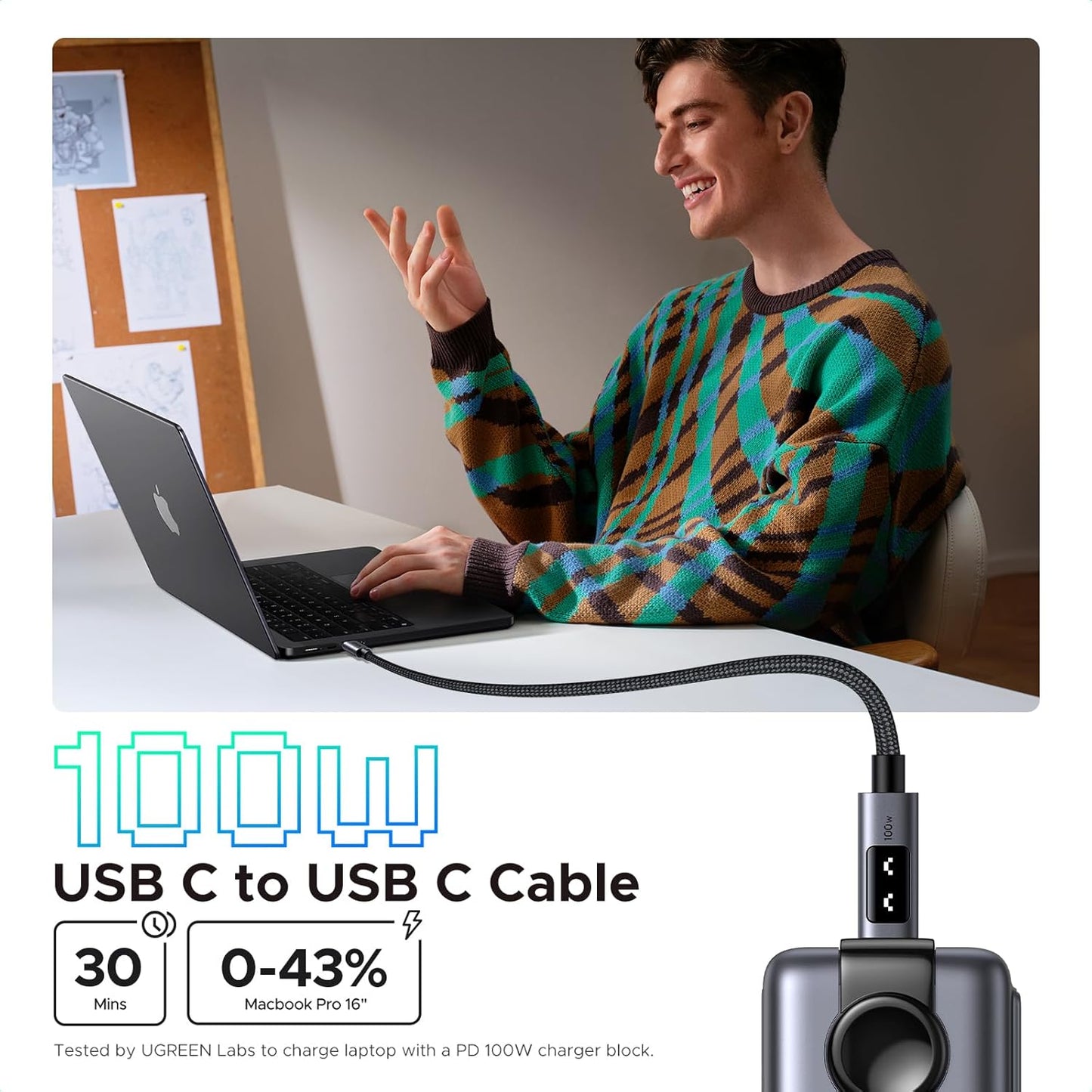 UGREEN Uno USB C to USB C Cable 100W Fast Charging Cable Type C Charging Cord with LED Display for iPhone 17/17 Air/17 Pro/17 Pro Max/16, MacBook Pro/Air, iPad Pro/Air, Galaxy S25 Ultra 3.3FT Black
