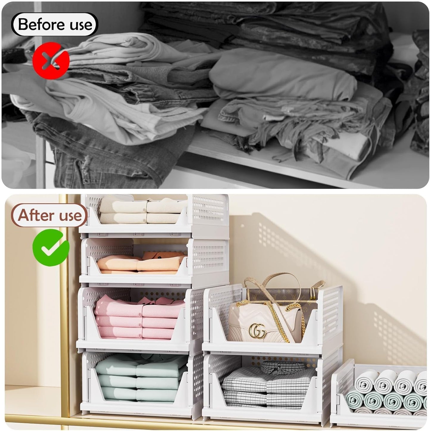 CTSNSLH 5 Pack Closet Organizers Stackable Storage Box | White Stackable Plastic Drawer Bins for Closets, Wardrobes, Kitchens, Bathrooms, Offices