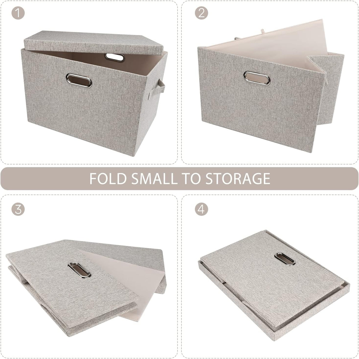 Graciadeco Large Quart Collapsible Stackable Storage Bins with Lids, 3 Packs Beige Linen Fabric Closet Boxes with Lids, Storage Cube Baskets Container Organizers for Bedroom Office(16.6 x 11.7 x 10.8)