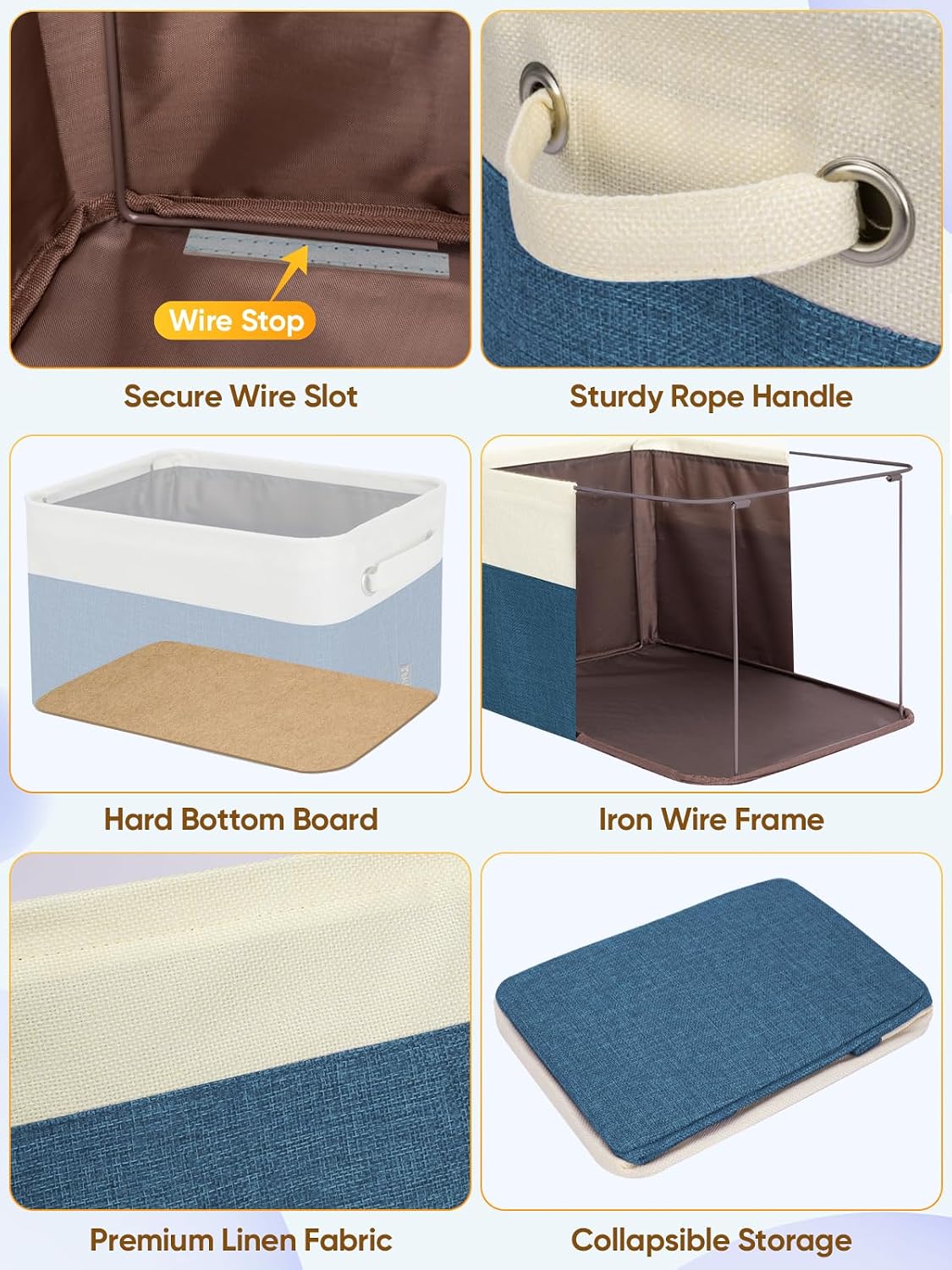 BALEINE 1 Pack Fabric Closet Storage Bins for Shelves, Linen Closet Organizers and Storage, Decorative Baskets for Organizing, Shelf, Clothes, Home, Office (Navy Blue, 15''x11''x9.5'')