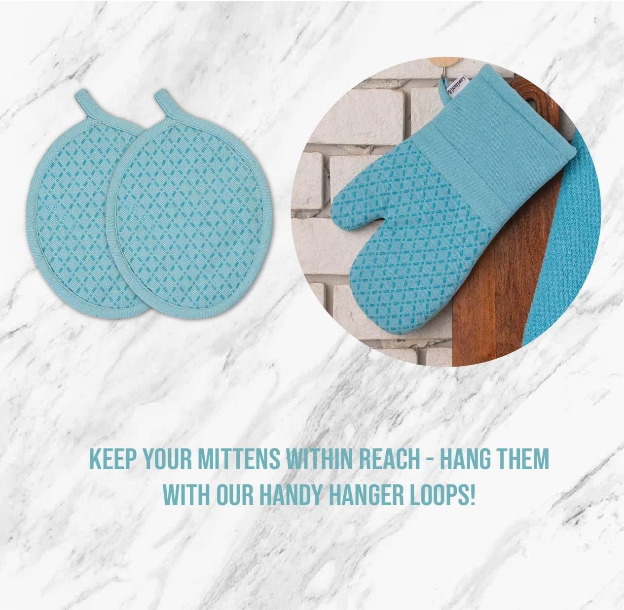 Lane Linen 16Pc Kitchen Towel Set - Heat Resistant Oven Mitts & Pot Holders, Reusable Dish Cloths, Absorbent Hand Towels - Aqua