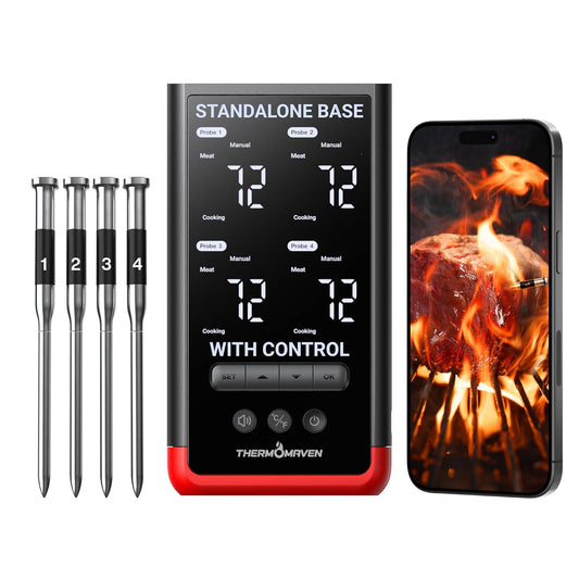 ThermoMaven Smart Bluetooth Wireless Meat Thermometer: Standalone Base, WiFi Unlimited Range, 6 Sensors with NIST Certified Accuracy, 4 Probes for Kitchen, BBQ, Grill, Oven, Smoker, Rotisserie