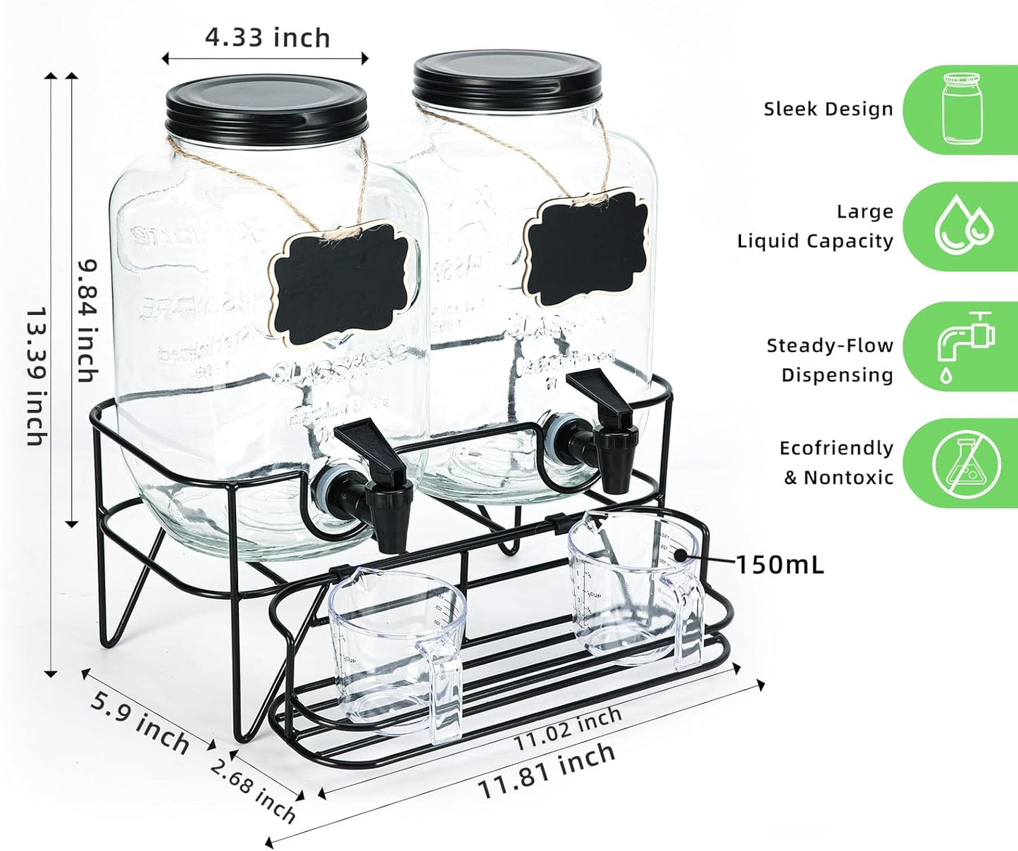 Roetell 2 Sets 1 Gallon Laundry Detergent Dispenser with Stand, Measuring Cup, Glass Laundry Detergent Containr for Laundry Room Organization