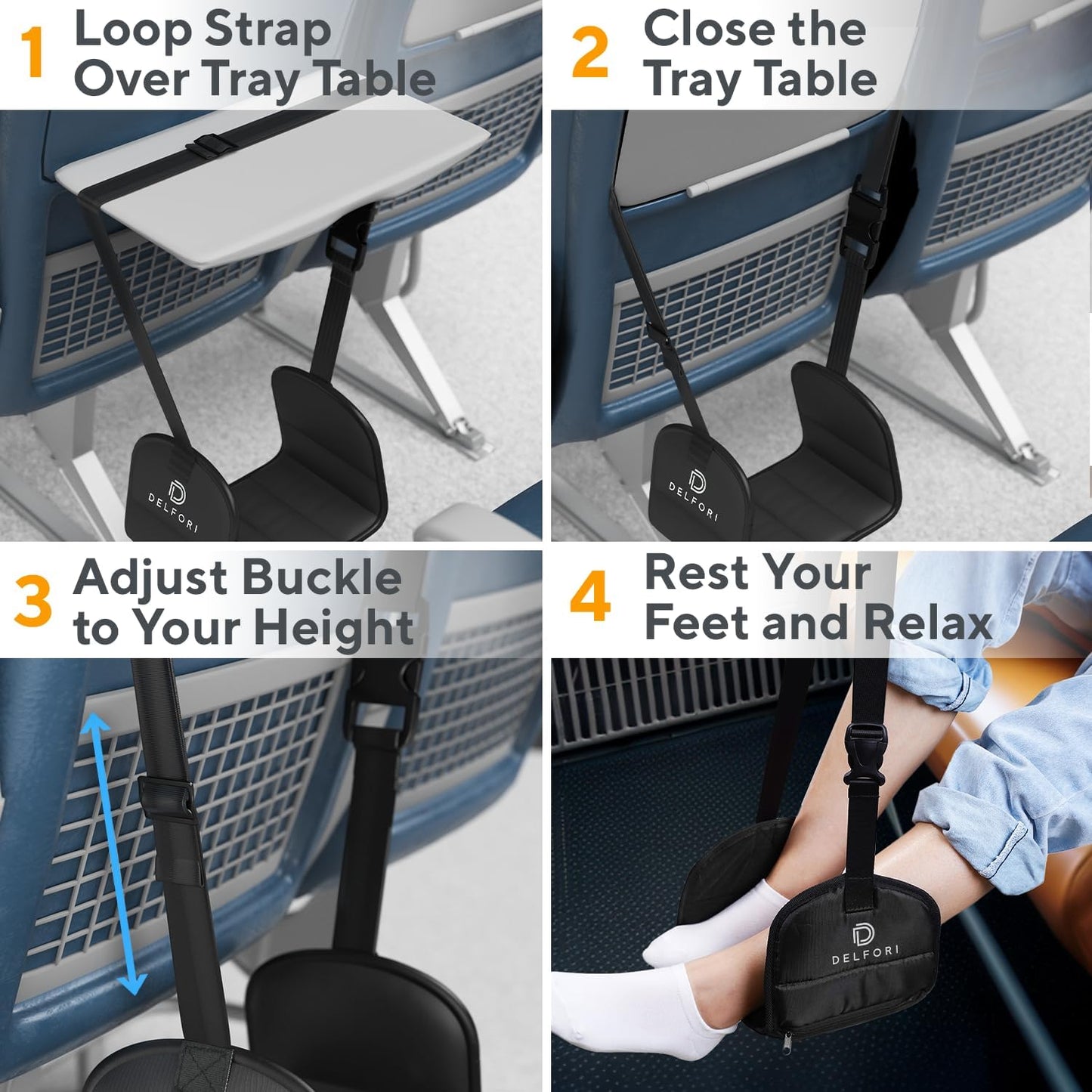 Portable Airplane Footrest for Airplane Travel - Comfortable Foot Hammock w/Memory Foam & Hardboard for No Feet Clashing - Ideal for Pain and Swelling Relief - Travel Essentials to Relax Your Feet