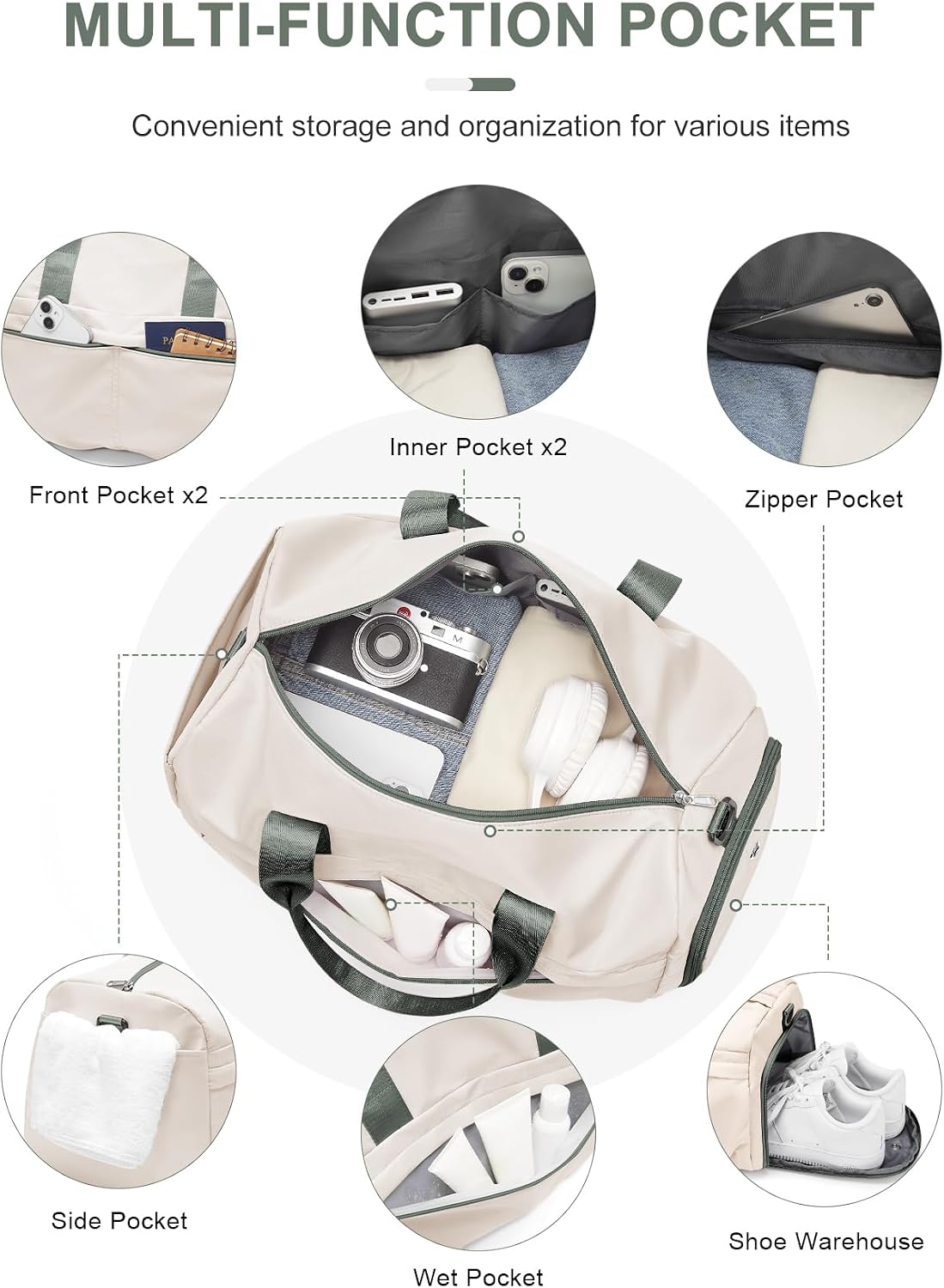 Gym Bag for Women with Shoe Compartment, Sport Travel Duffel Bag for Men