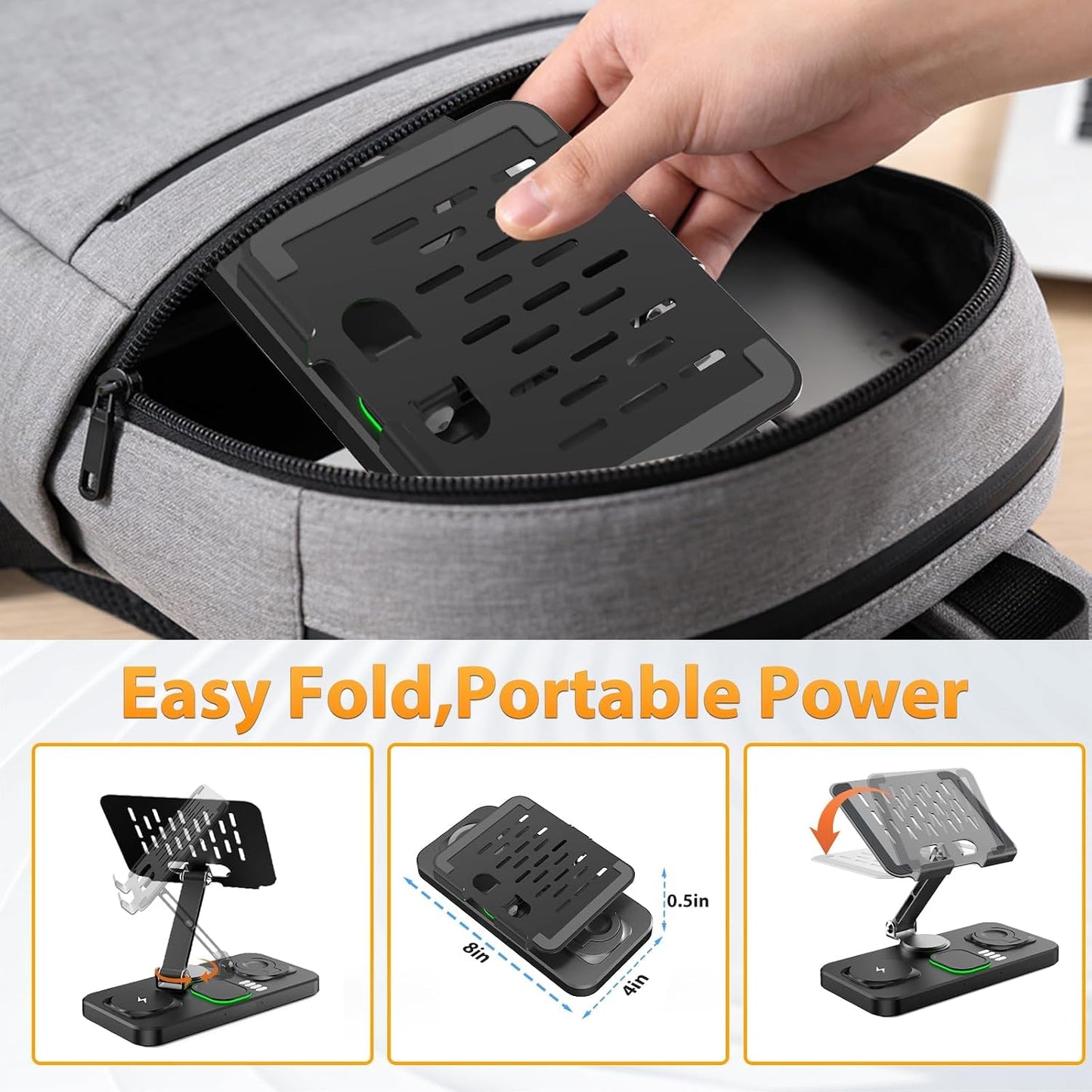 Wireless Charging Station for Apple Devices, Only for Apple Watch Charging | Included Type-C Cable for Tablet Charging, Foldable Wireless Charging Station, 7 Cycling Ambient Lights, Time Clock Display