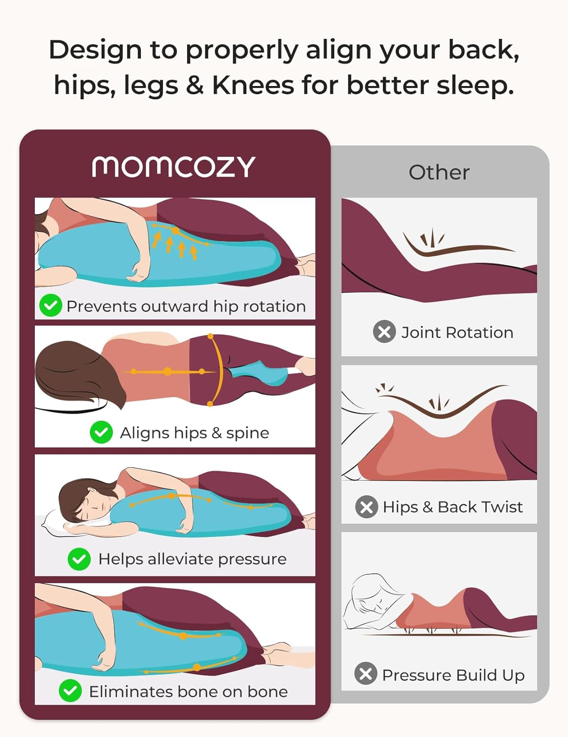 Momcozy J-Shaped Pregnancy Pillow for Sleeping with Cooling Cover, Side Sleeper Support for Belly, Hip & Leg, Deep Grey