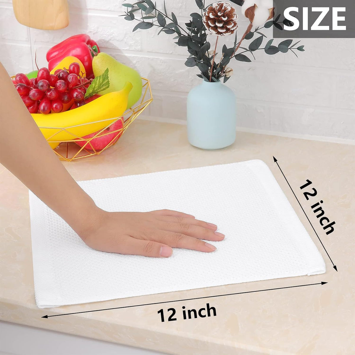 Homaxy 100% Cotton Waffle Weave Kitchen Dish Cloths 8-Pack, White