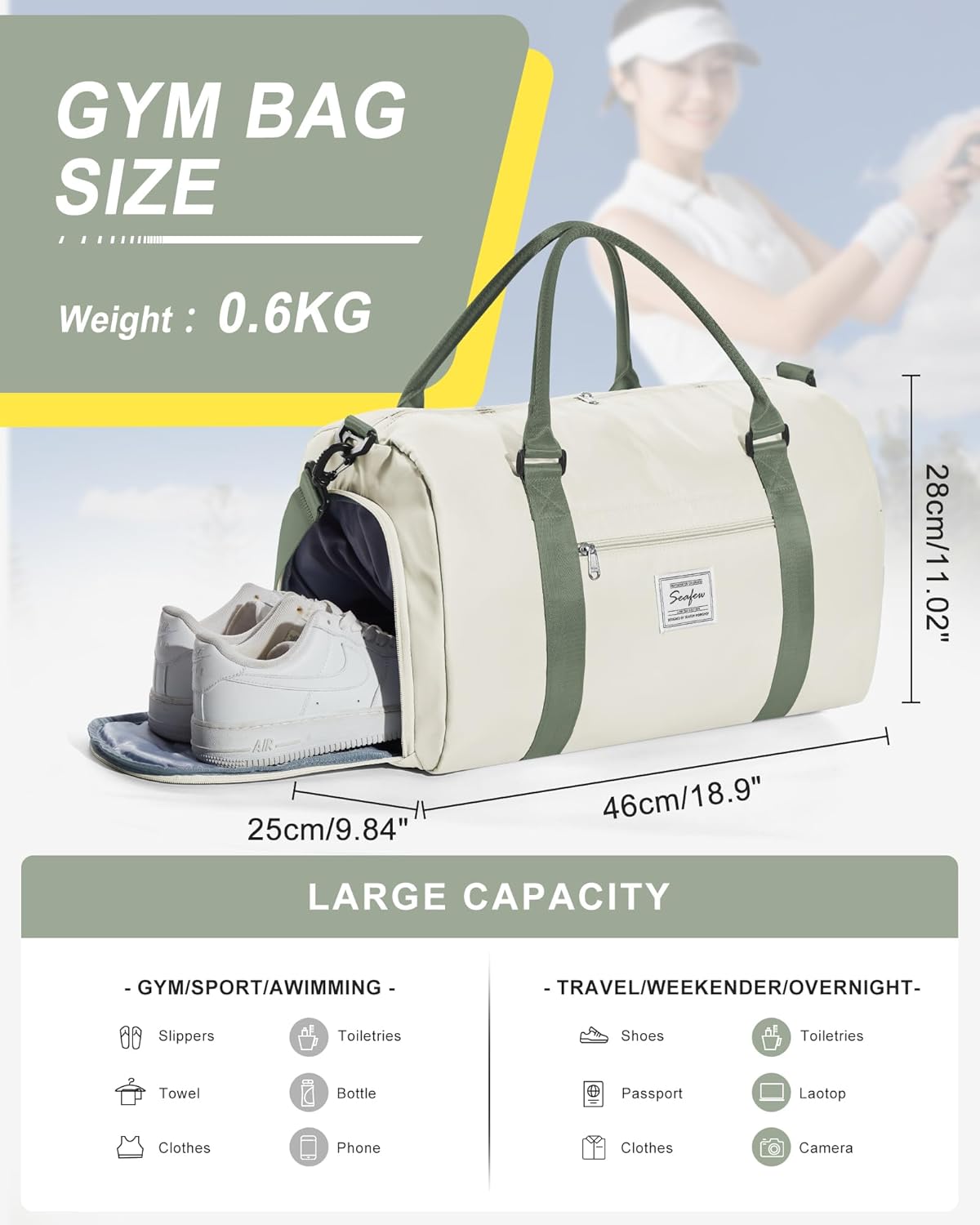 Gym Bag Womens Mens with Shoes Compartment and Wet Pocket Travel Duffel Bag for Women for Plane Sport Gym Tote Bags Swimming Yoga Waterproof Weekend Overnight Carry on Bag Hospital Holdalls
