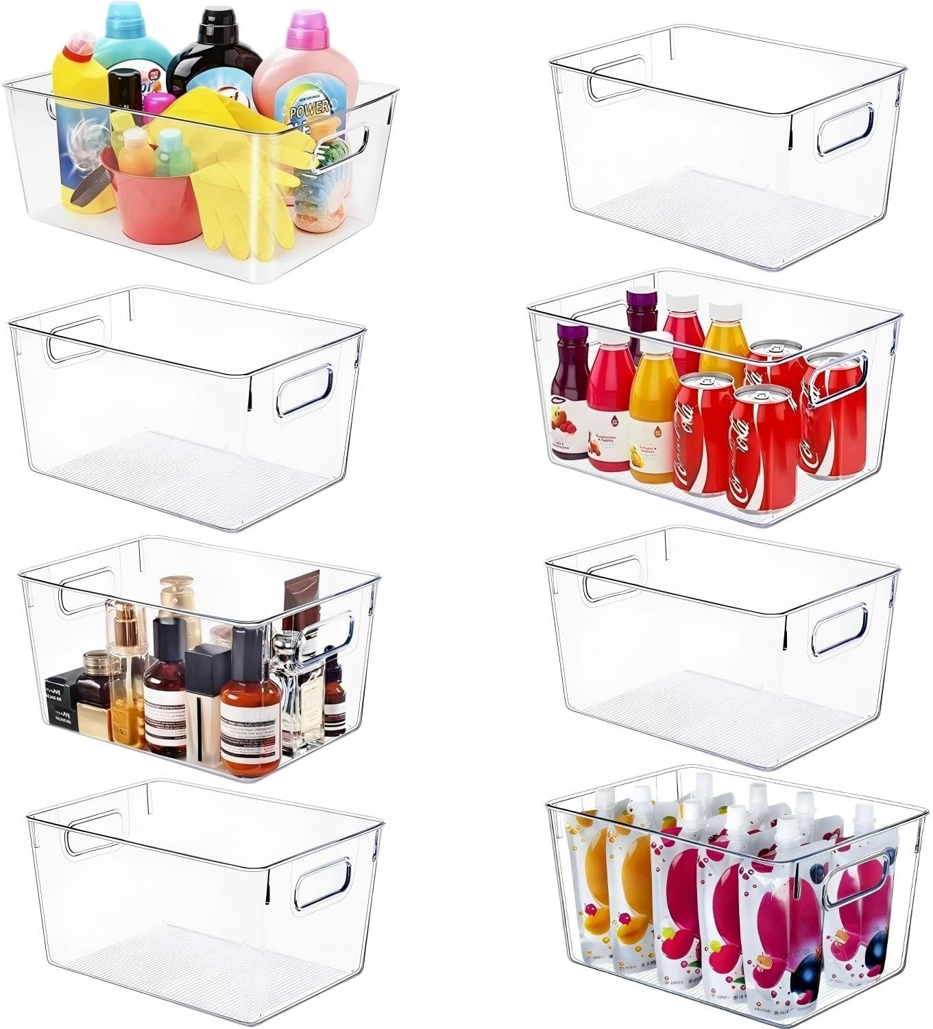SKTEET Set of 8 Clear Plastic Storage Bins, 4 Large and 4 Small Stackable Storage Containers for Pantry Organization and Kitchen Storage Bins,Home Edit and Cabinet Organizers