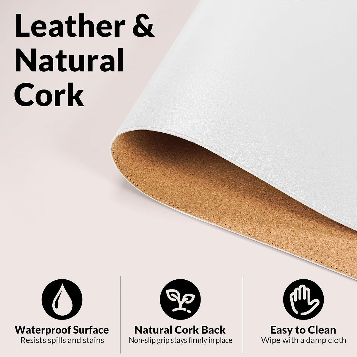 AFIING Cork Desk Mat, White, 31.5" x 17",Desk pad Protector