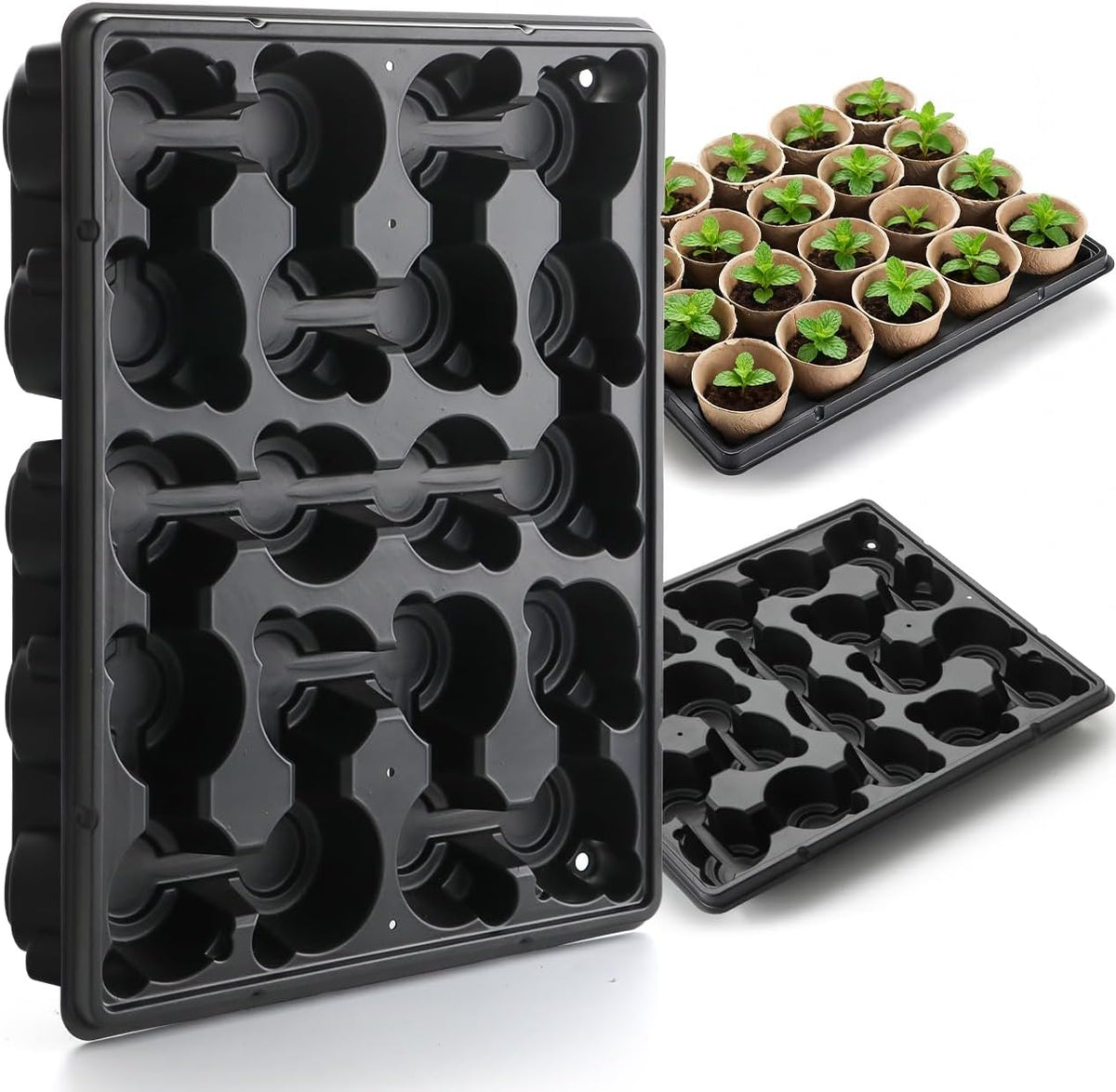 RooTrimmer 20 Cell Plant Trays for Carrying 3 inch Round Nursery Pots, Sturdy Plastic Trays Suitable for Holding 100 pcs Peat Pots ((5 Packs - Trays Only, Pots Not Included))