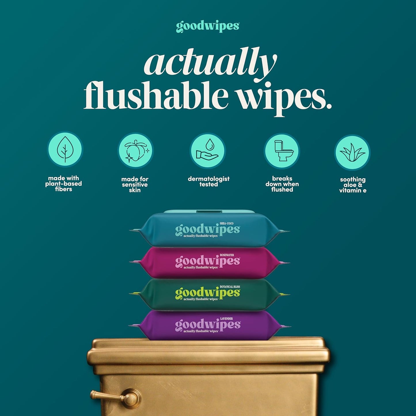 goodwipes Flushable Wipes for Adults - Shea-Coco Butt Wipes for Women & Men, Septic Safe, Toilet & Bathroom Essentials, Extra Large, 318 Count (6 Packs and 1 Travel Pack)