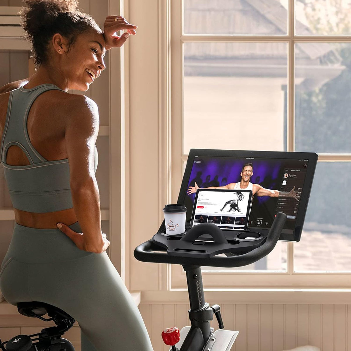 Desk Attachment for Peloton Bike (NOT Bike+) Tray Holder for Phone, Cup, Tablet, Ergonomic Platform Tray Accessories for Peloton Spin Bikes