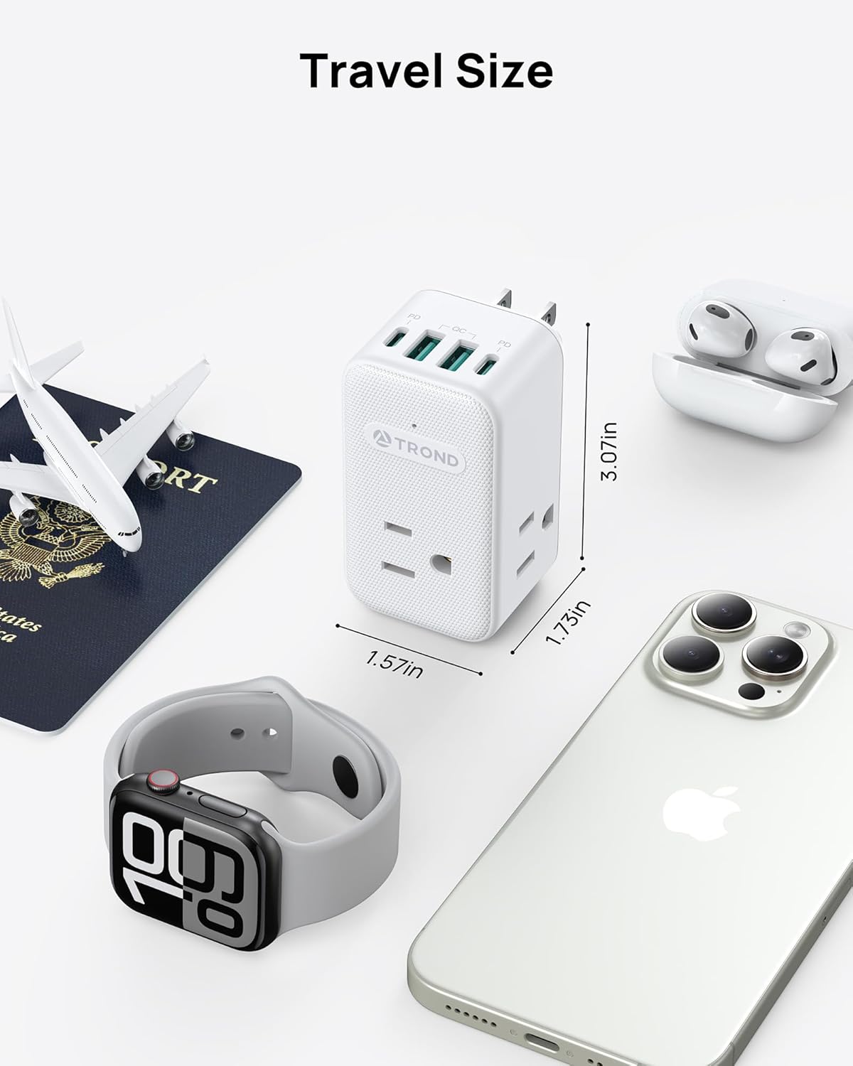 TROND Outlet Extender with 2 PD 20W USB C Charger, 3 AC Multi Plug Outlet Splitter with 360 Rotating Plug, USB Wall Socket Adapter, A Small Charging Station for Kitchen Bathroom Cruise Essentials