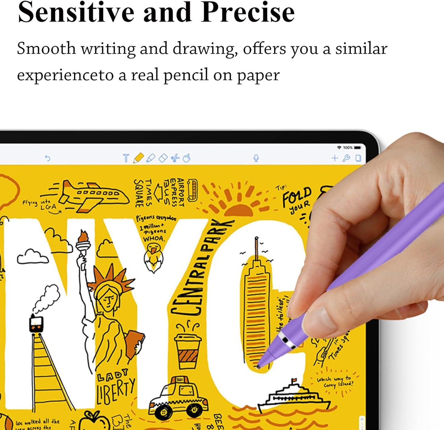 Stylus Pen for Touchscreen, Kenkor Rechargeable Digital Fine Point Active Tablet Pencil, Stylus Pen for iPhone/Android/Apple iPad Pro/Air/Mini/Samsung/Cellphone/Tablet Drawing & Writing - Purple