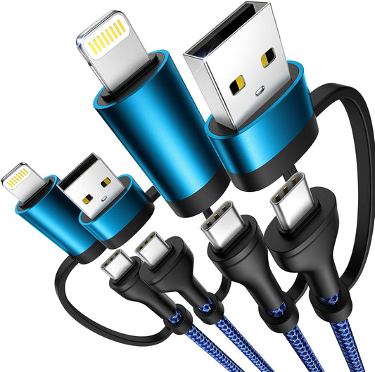 XUDUO 4 in 1 Charging Cord [2Pack 6.6FT] Fast Charging Ccable Apple MFi Certified Lightning Cable Nylon Braided 60W Multi USB C Cable for iPhone 16/15 14 13 12 iPad Samsung Galaxy MacBook iPad Tablets