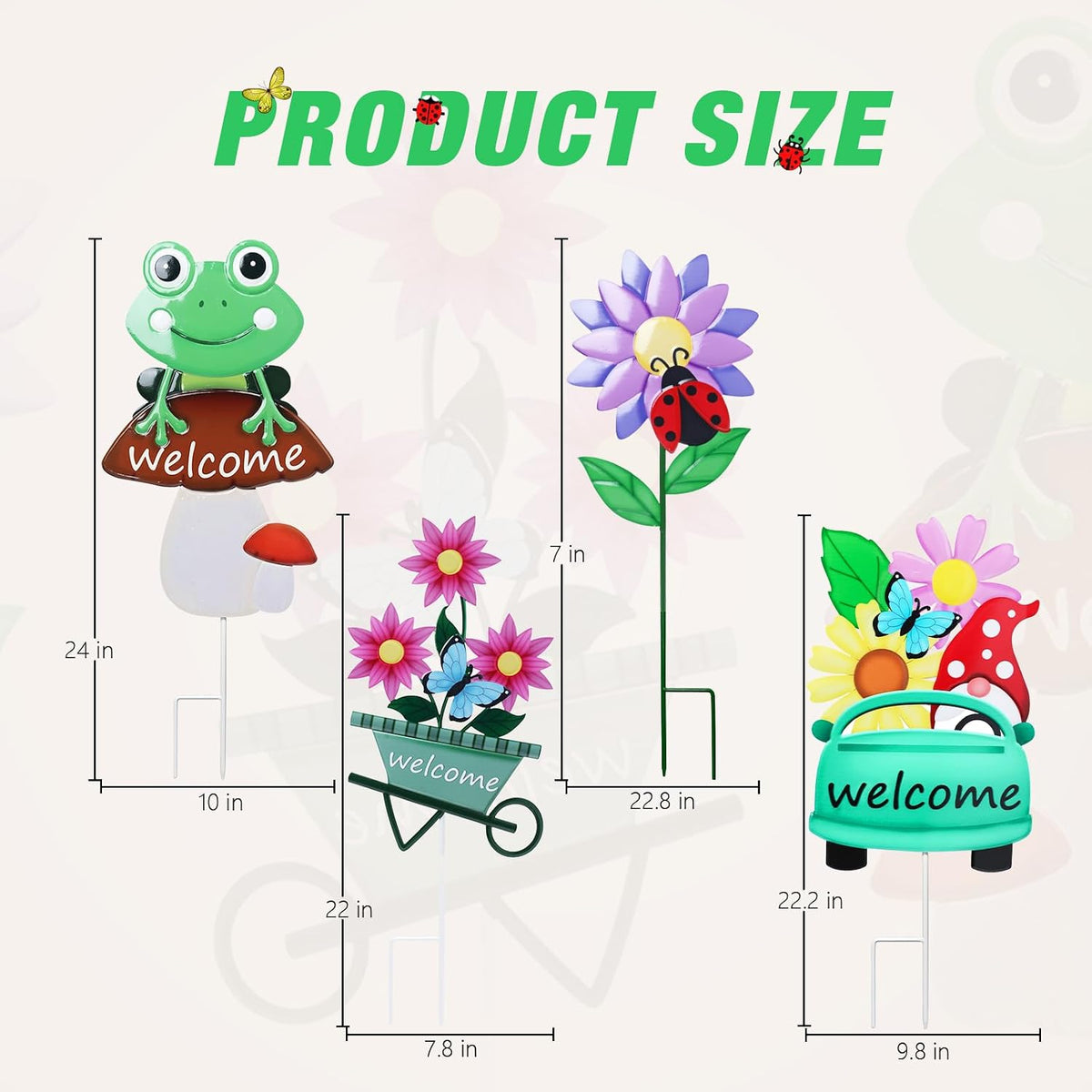WONDER GARDEN Outdoor Garden Stakes Welcome Decor, 4Pcs Flower Yard Signs