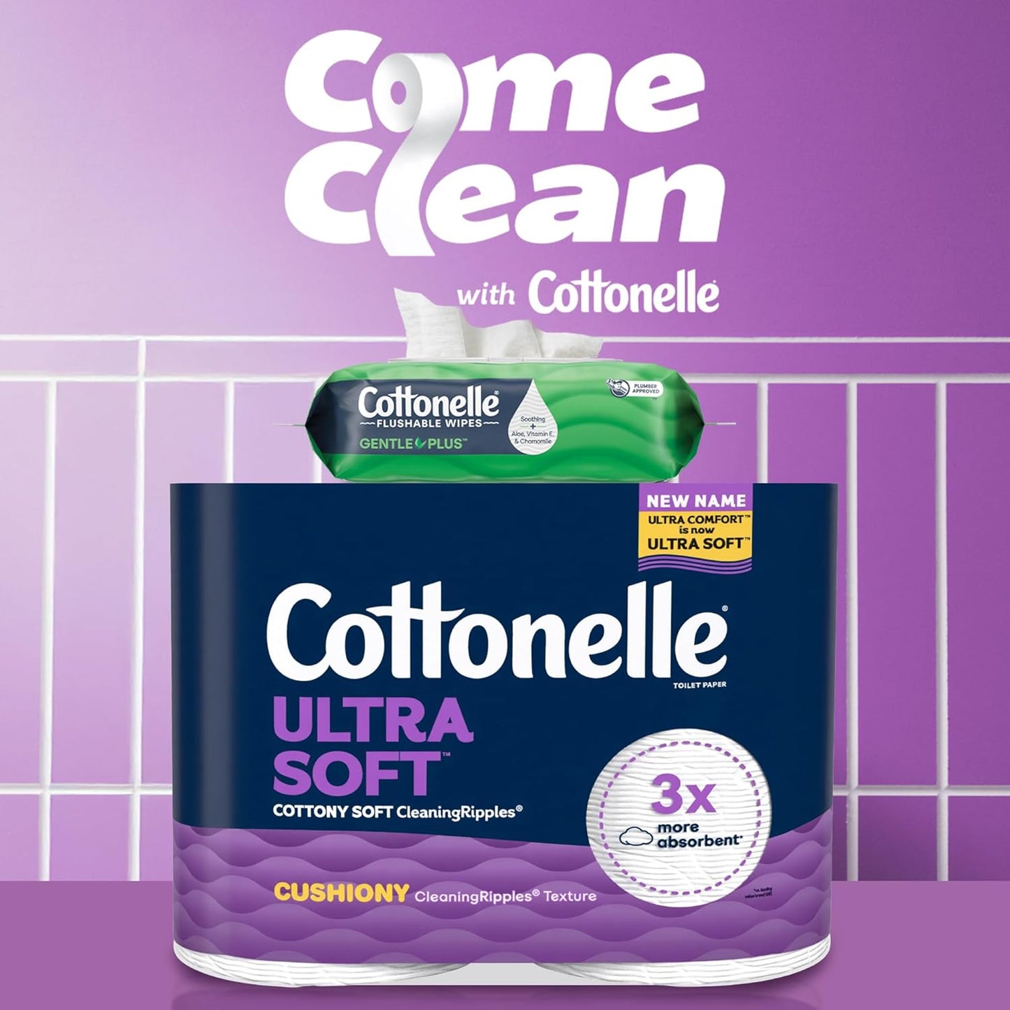 Cottonelle Ultra Soft Toilet Paper with Cushiony CleaningRipples Texture, Strong Bath Tissue, 24 Family Mega Rolls = 108 Regular Rolls (4 Packs of 6)