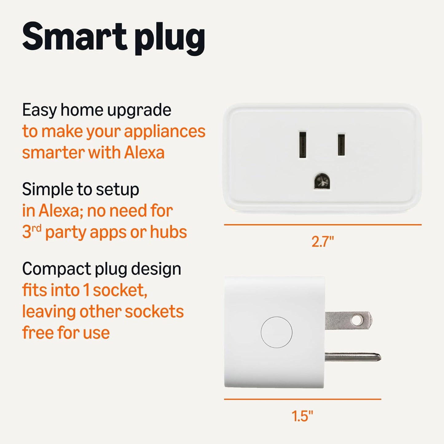 Amazon Basics Smart Plug, Works with Alexa Only, Voice Control, Remote APP Control, Schedule, Compact Design, Versatile, 2.4 GHz Wi-Fi, No Hub Required, 4-Pack, White
