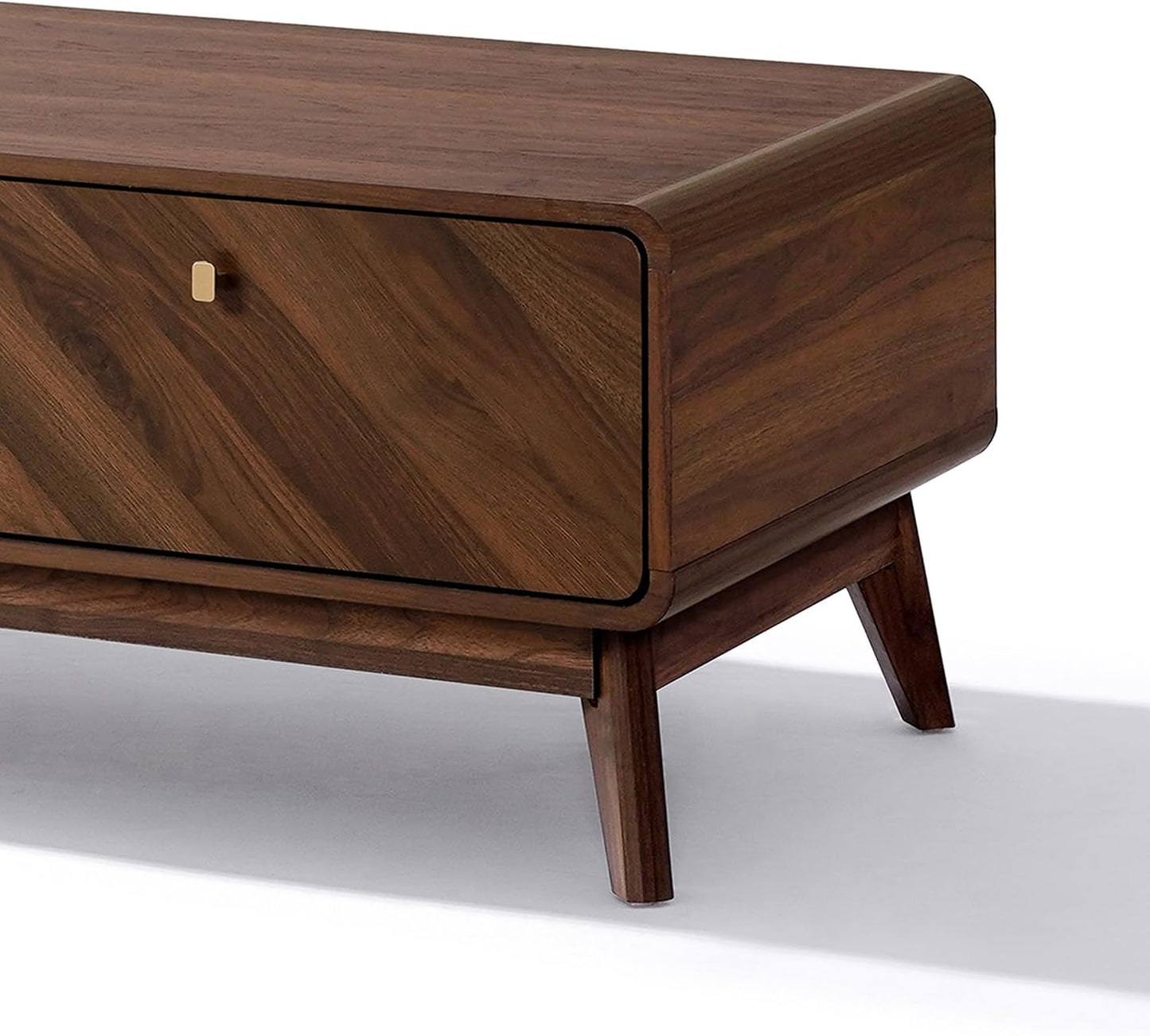 LuxenHome 47" Live Edge Mid Century Modern Walnut Coffee Table with Storage | Wooden Center Table with Storage, Geometric Wood Grain Fronts, Spacious Concealed Storage, and Tapered Legs